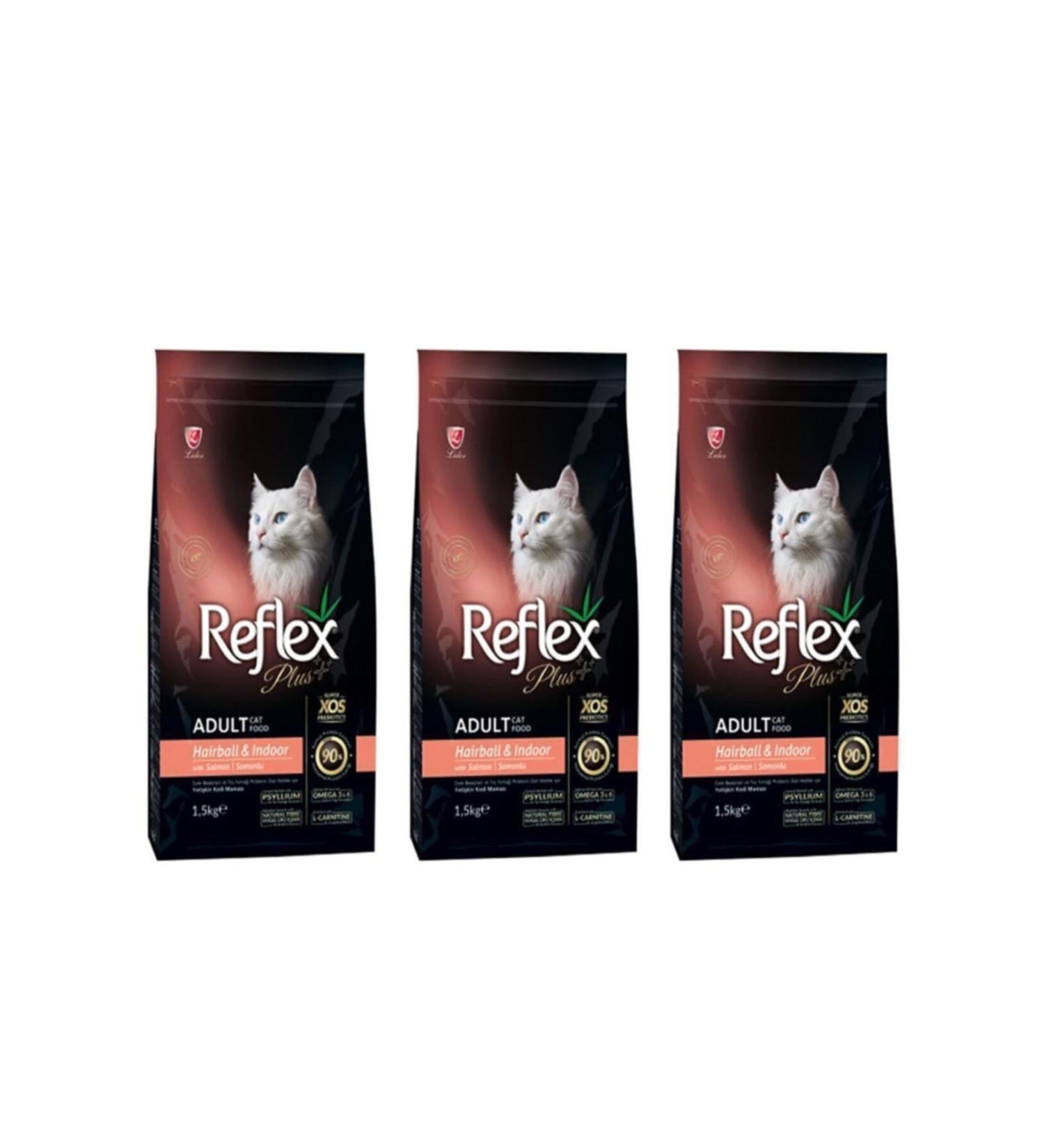 Reflex Plus Salmon Hairball Adult Cat Food 1.5 Kg 3 Pieces