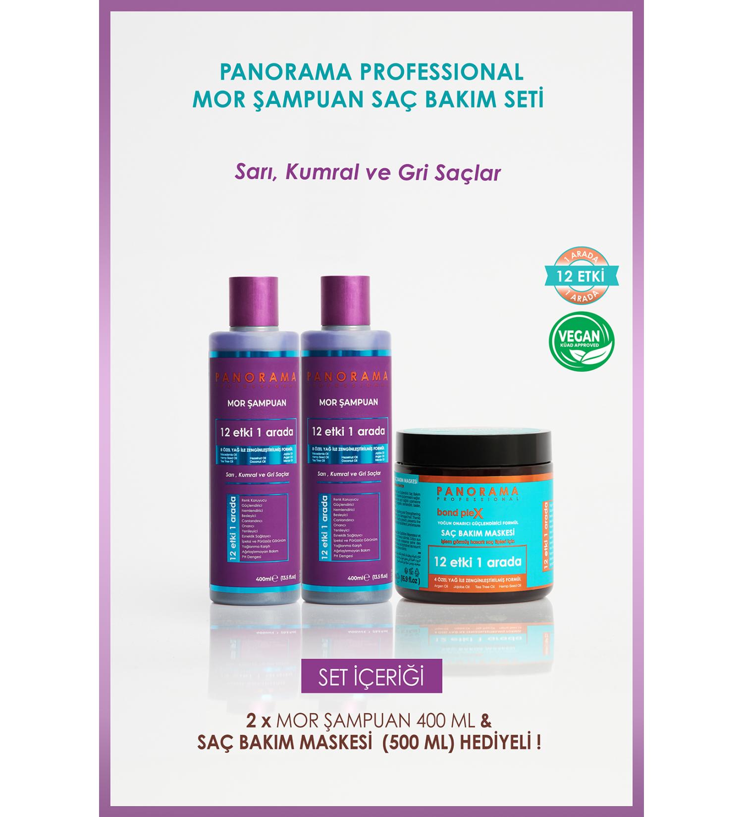 PANORAMA PROFESSIONAL Professional Purple Shampoo and Hair Care Set 8 Special Oils 400ml X2 Shampoo Hair Mask Vegan - Buy Online on GoSupps.com