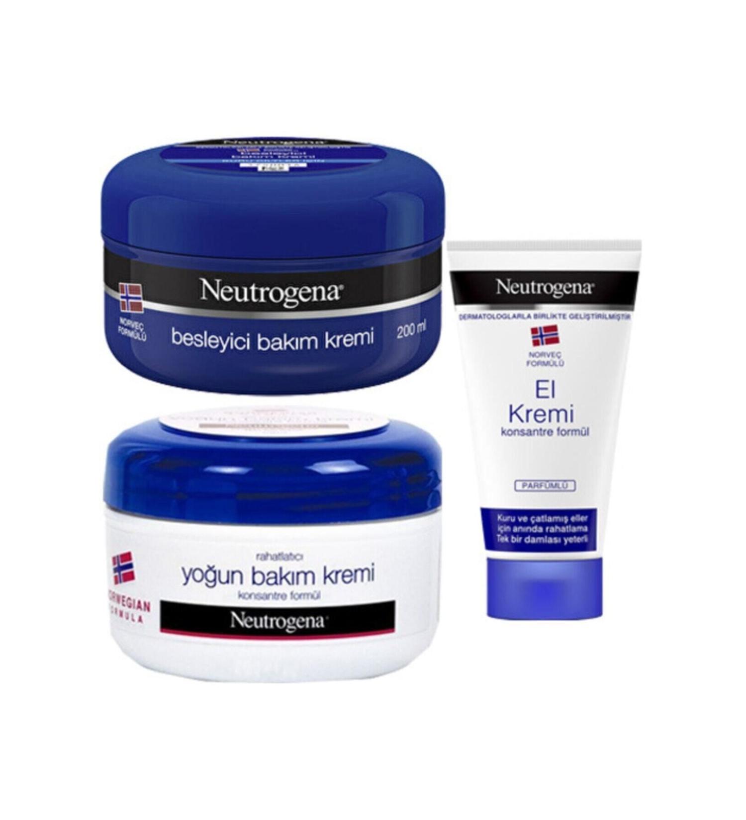 Neutrogena Nourishing Care Cream + Intensive Care Cream 200+200 Ml + Hand Cream Perfumed 50 Ml Set X 2 Pieces