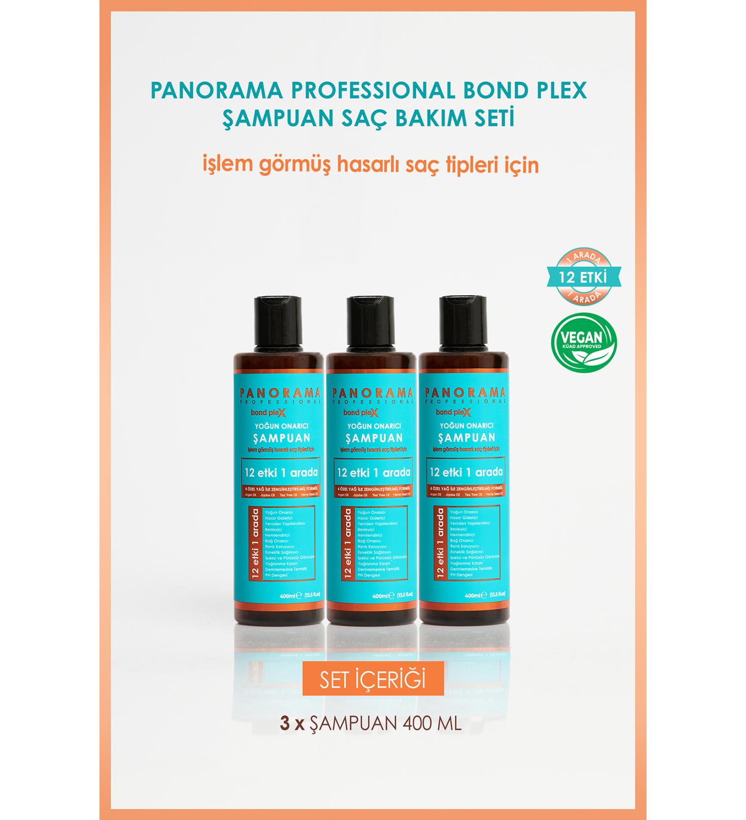 PANORAMA PROFESSIONAL Professional Bond Plex Care Set 12 Effects in 1/400 ml X3 Shampoo Set of 3 Vegan - Buy Online on GoSupps.com