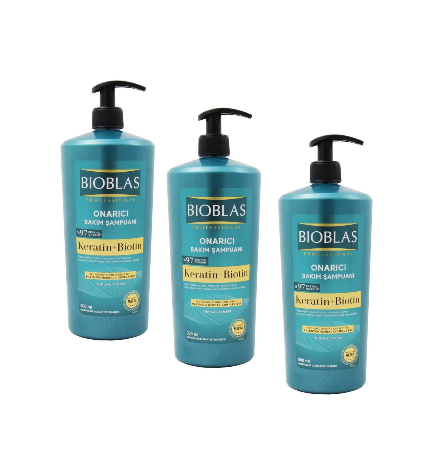 Bioblas Keratin and Biotin Repair Care Shampoo 900 ml 3 Pieces