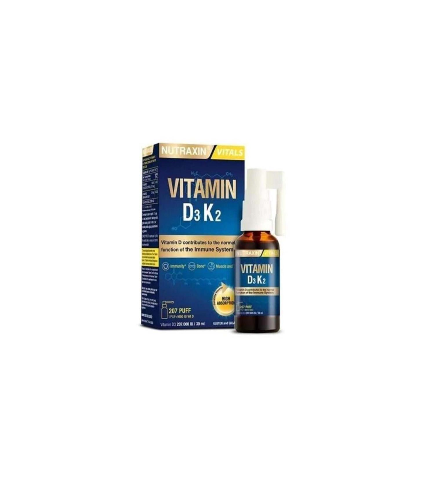 Nutraxin Vitamin D3K2 Spray D3 1000 IU K2 25 Mcg 30 ML SKT2026 2 PCS