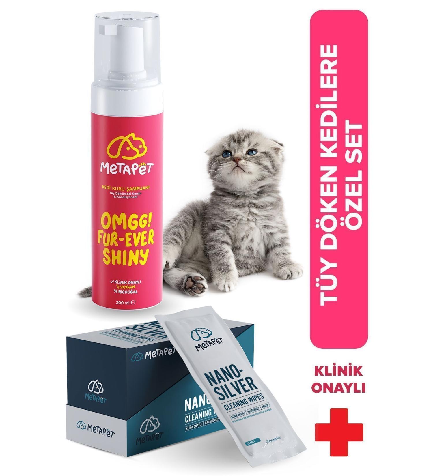 Metapet Special Set - Dry Care Shampoo and Nano Silver Towel for Shedding Cats Vitamin E and Natural - Buy Online on GoSupps.com