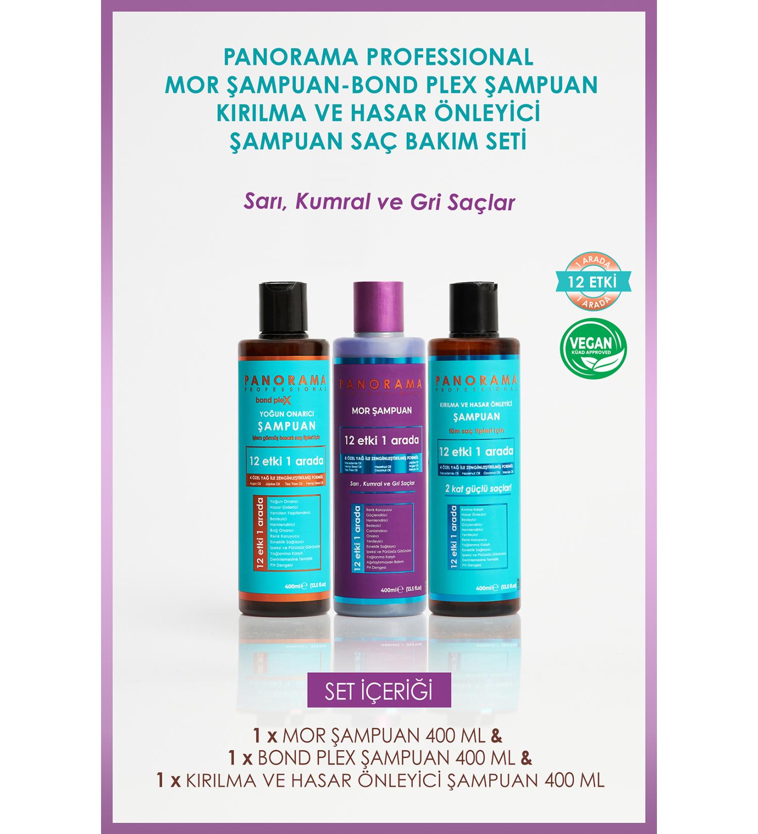 PANORAMA PROFESSIONAL Professional Purple Shampoo / Anti-Breakage and Damage Shampoo / Bond Plex 3-Piece Shampoo Set Vegan - Buy Online on GoSupps.com