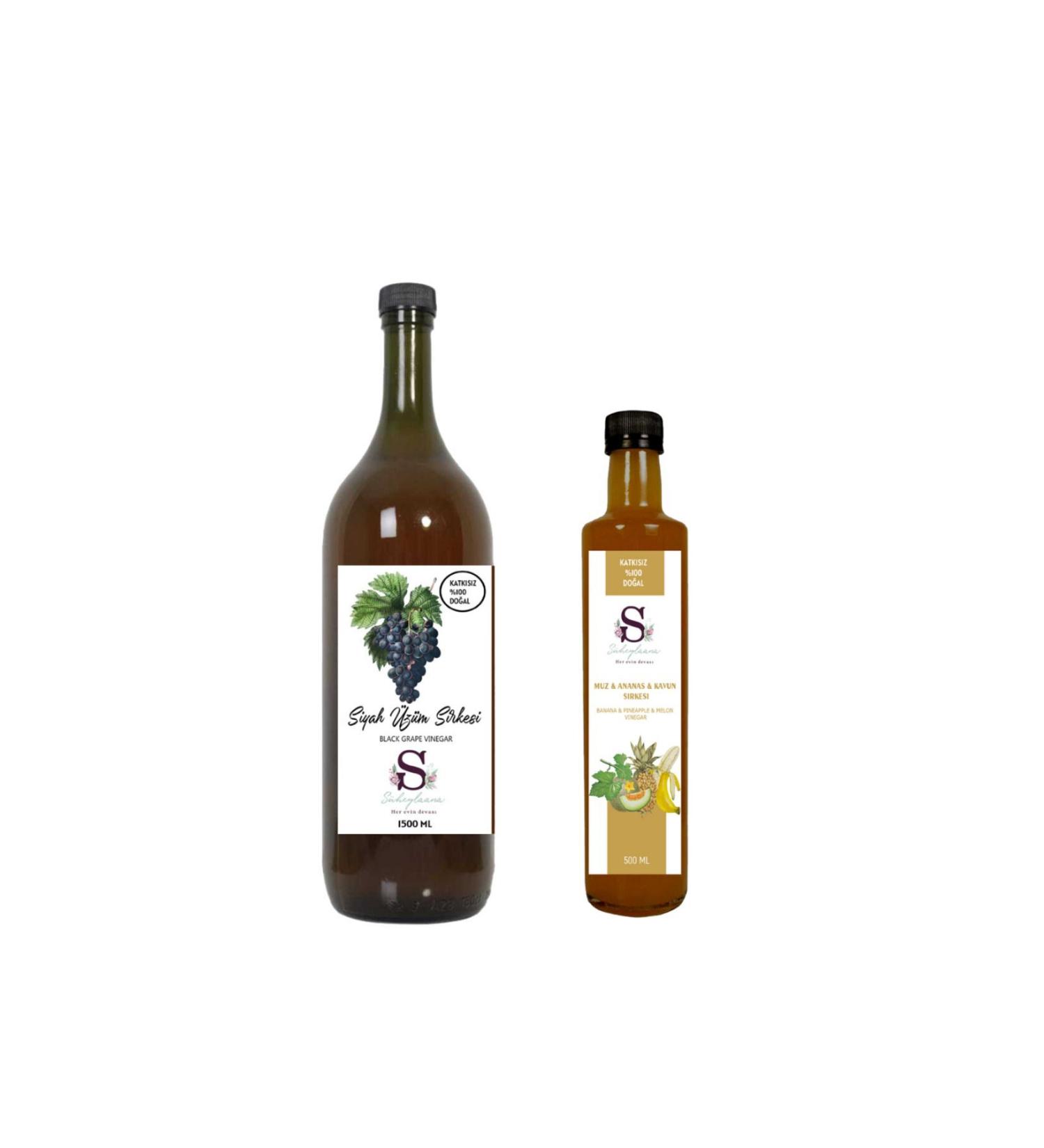S heylaana Natural Black Grape Vinegar 1500 Ml - Natural Banana & Pineapple & Melon Vinegar 500 Ml