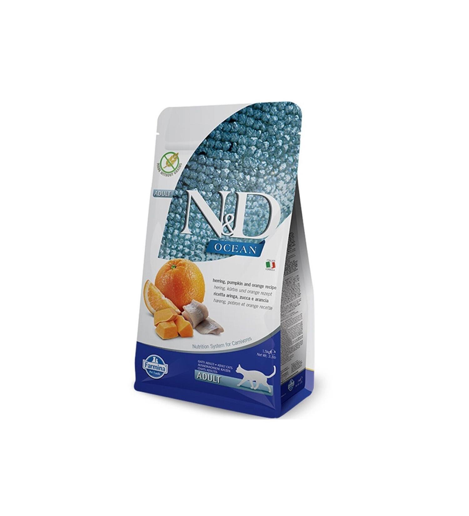N & D Ocean Grain-Free Herring & Pumpkin & Orange Adult Cat Dry Food 1.5 Kg