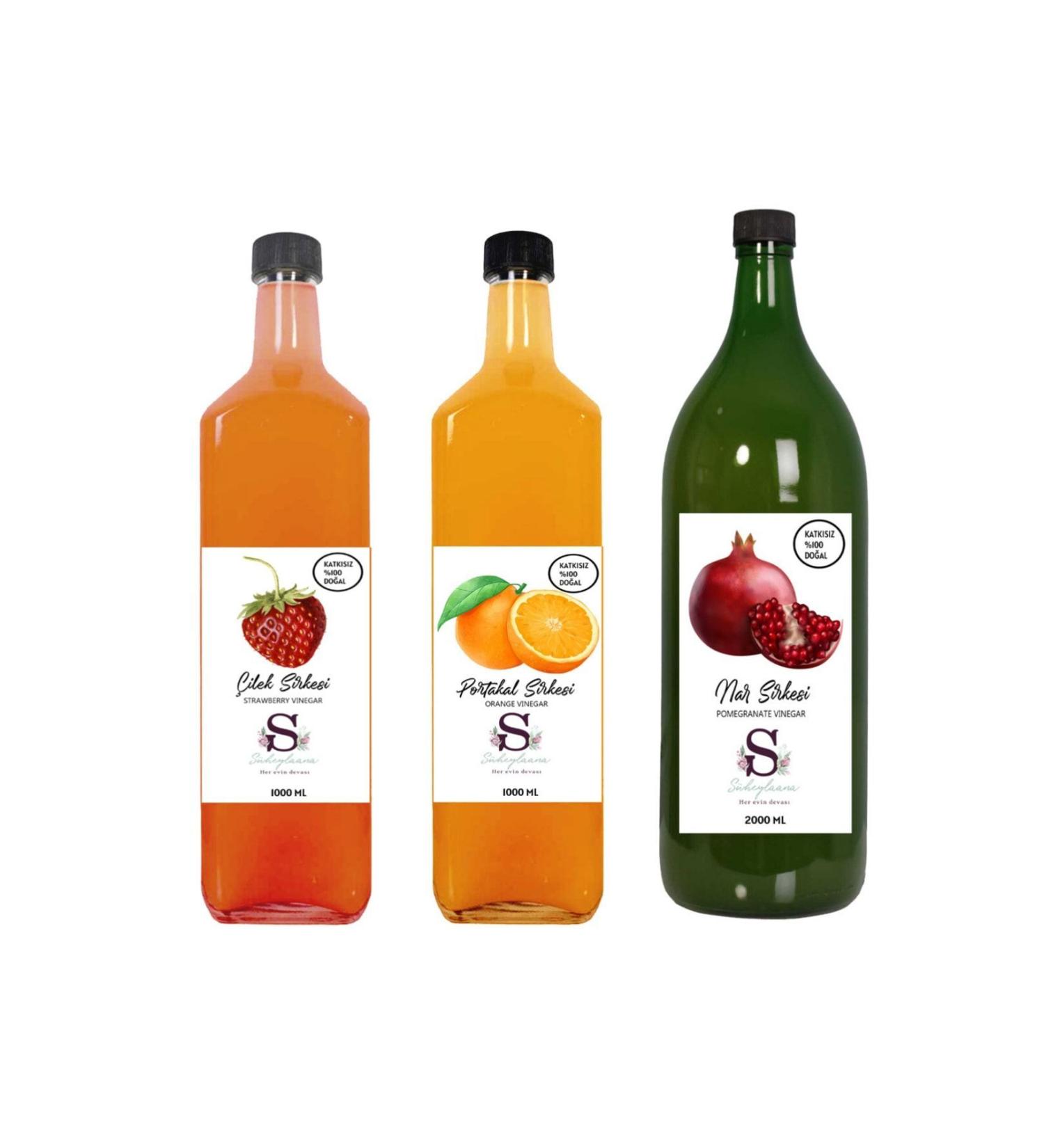 Suheylaana Natural Strawberry and Orange Vinegar 1000 Ml and Pomegranate Vinegar 2000 Ml