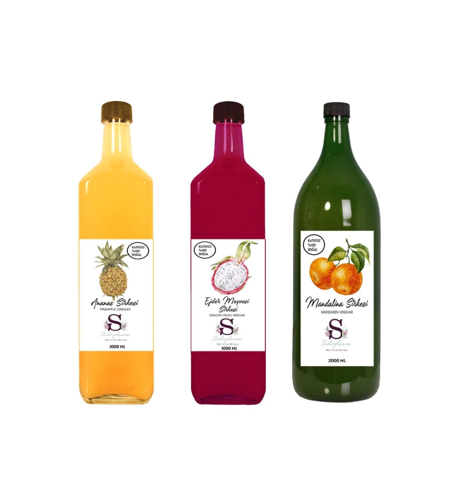 Suheylaana Natural Pineapple and Dragon Fruit 1000 Ml and Tangerine Vinegar 2000 Ml