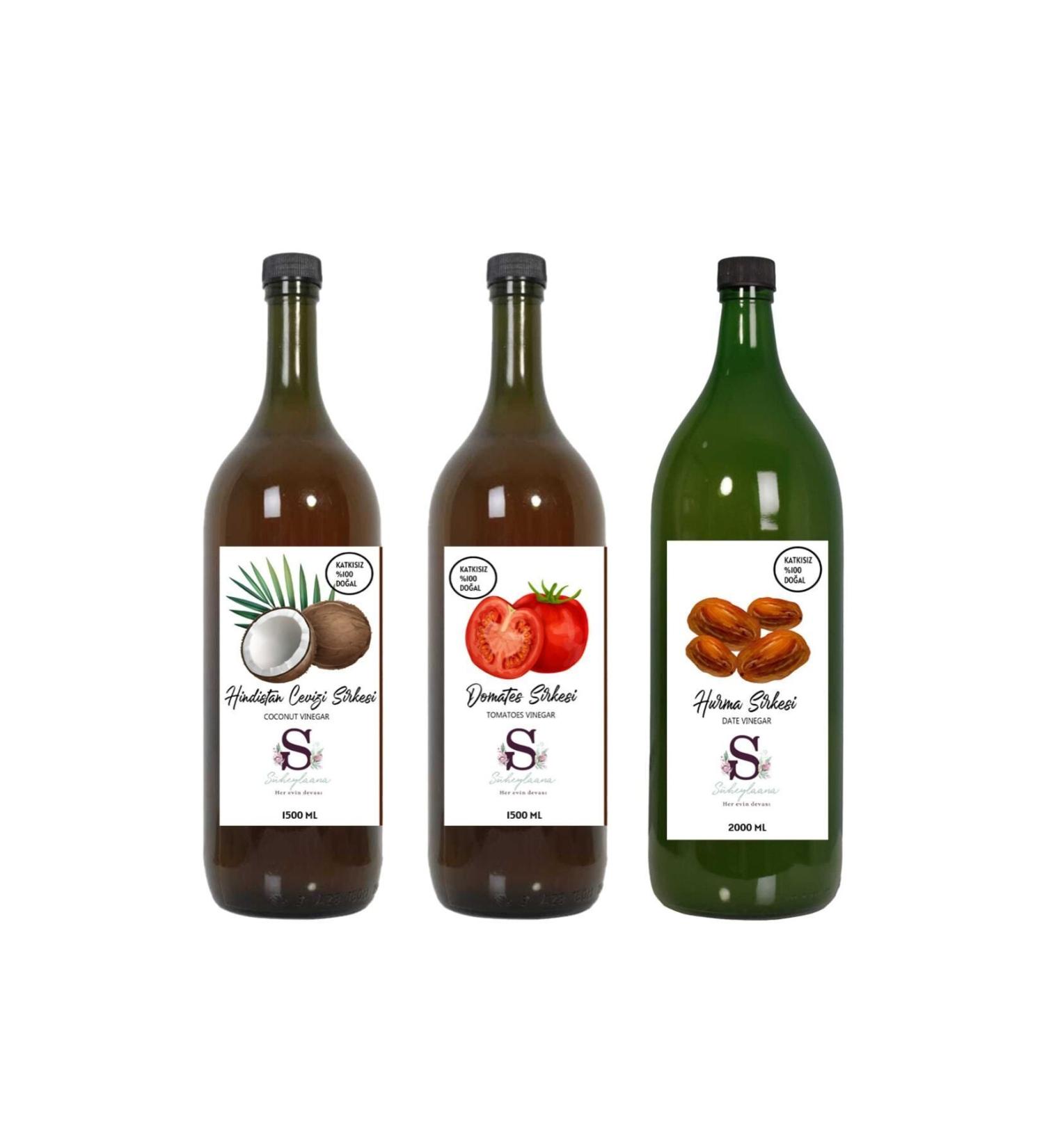 Suheylaana Natural Coconut Tomato Vinegar 1500 Ml and Date Vinegar 2000 Ml