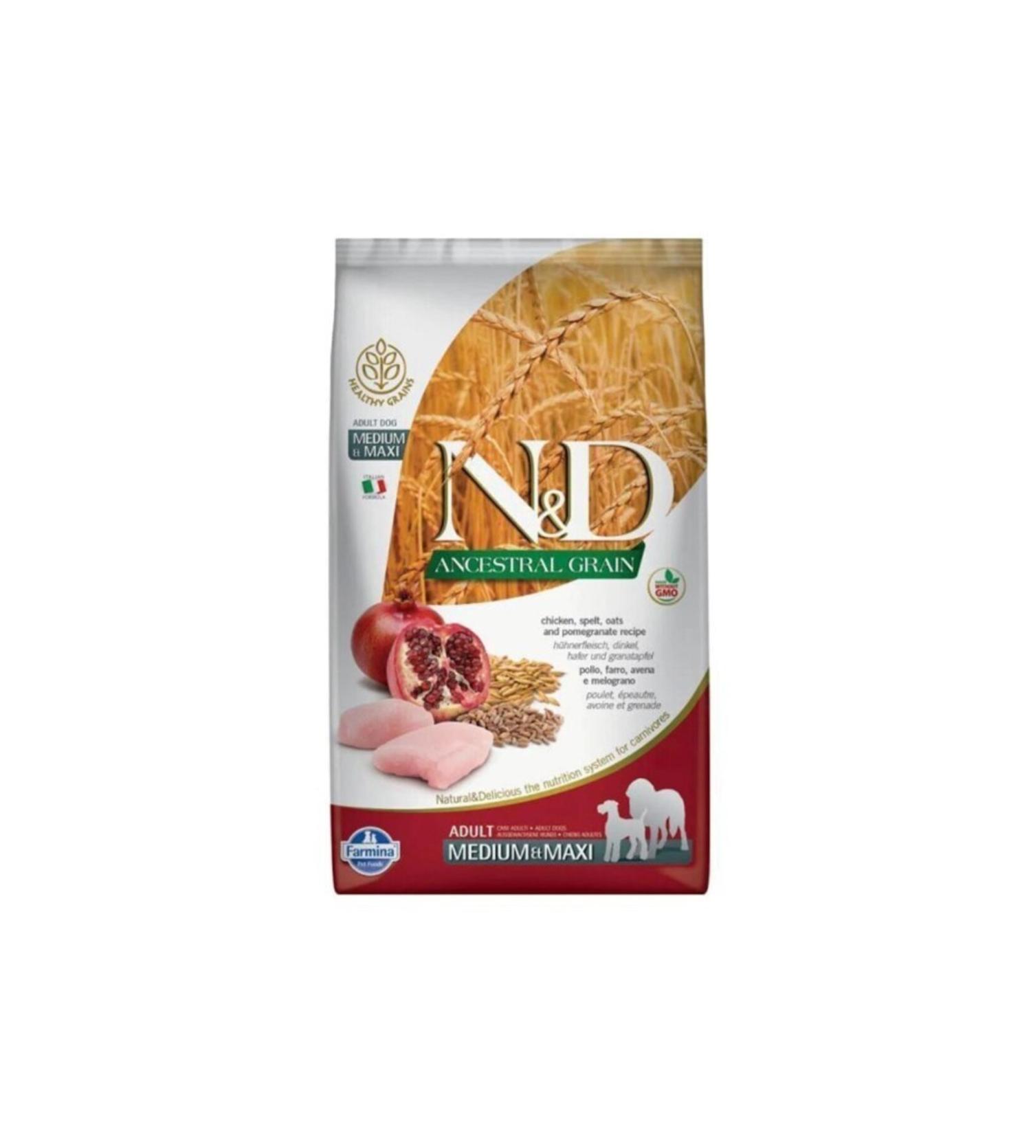 N & D A.grain Low Grain Chicken and Pomegranate Medium and Large Breed Adult Dog Dry Food 12 Kg