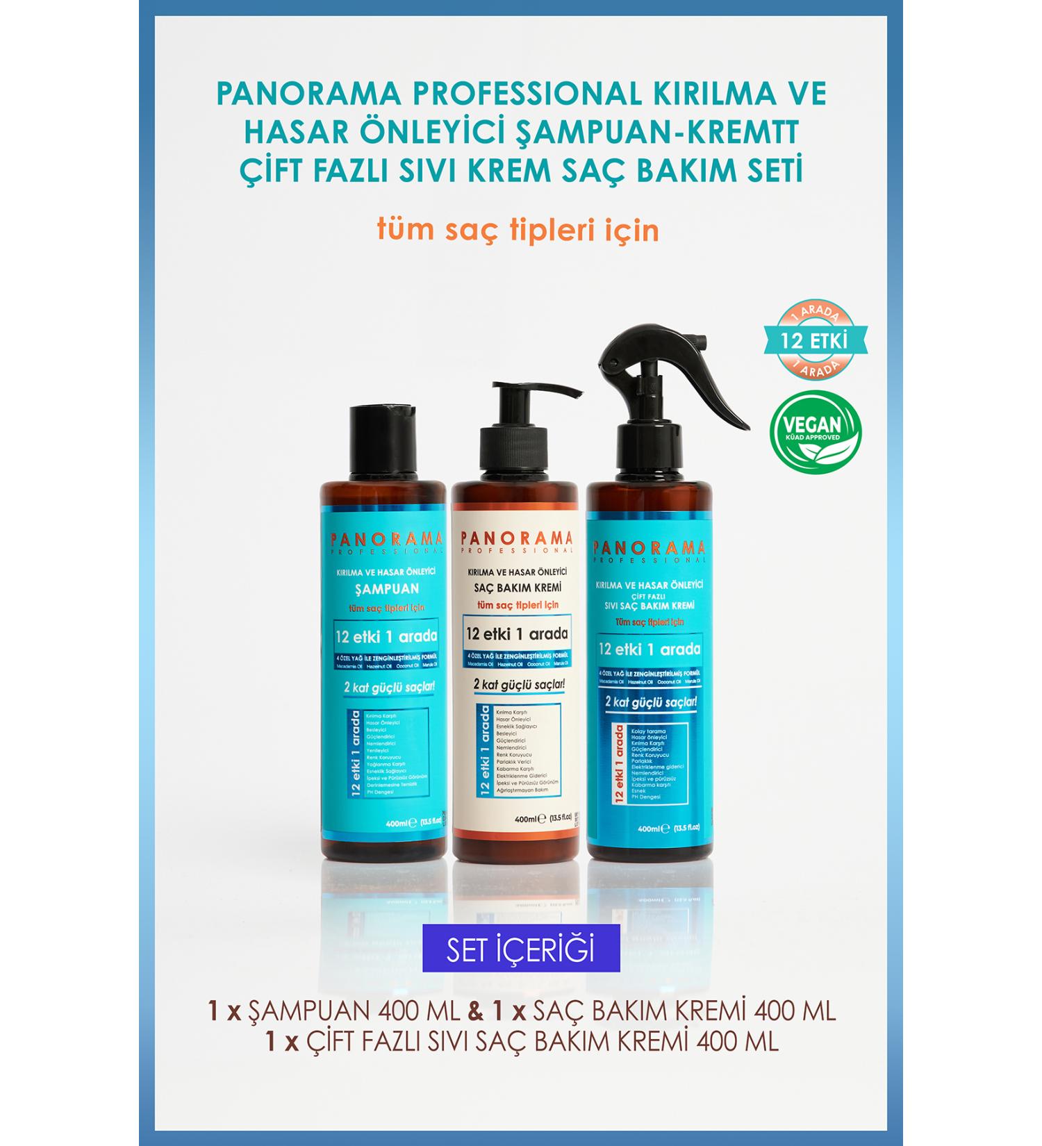 PANORAMA PROFESSIONAL Professional Anti-Breakage and Damage Care Set 400 ml Shampoo-conditioner-Blow Dry Water Vegan - Buy Online on GoSupps.com