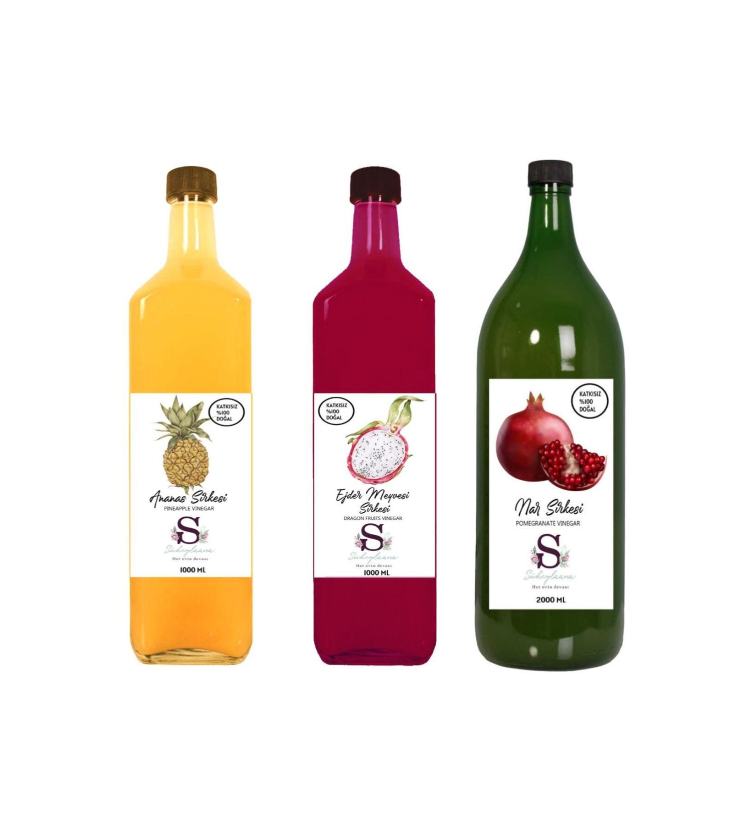 Suheylaana Natural Pineapple and Dragon Fruit 1000 Ml and Pomegranate Vinegar 2000 Ml