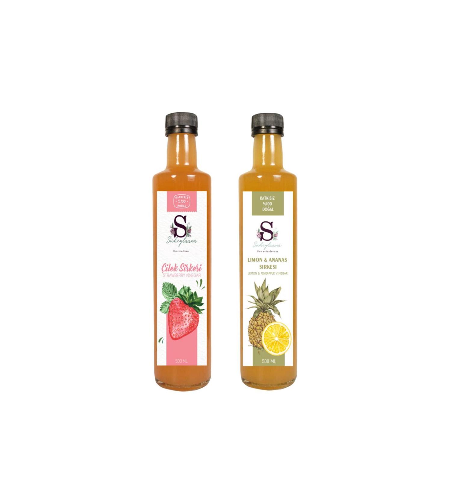 S heylaana Natural Strawberry Vinegar 500 Ml - Natural Lemon & Pineapple Vinegar 500 Ml