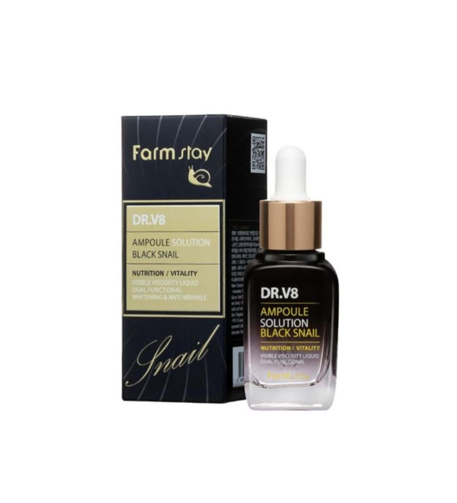 Farmstay Farm Stay Dr-v8 Ampoule Solution Black Snail Snail Extract Regenerating Ampoule 30ml
