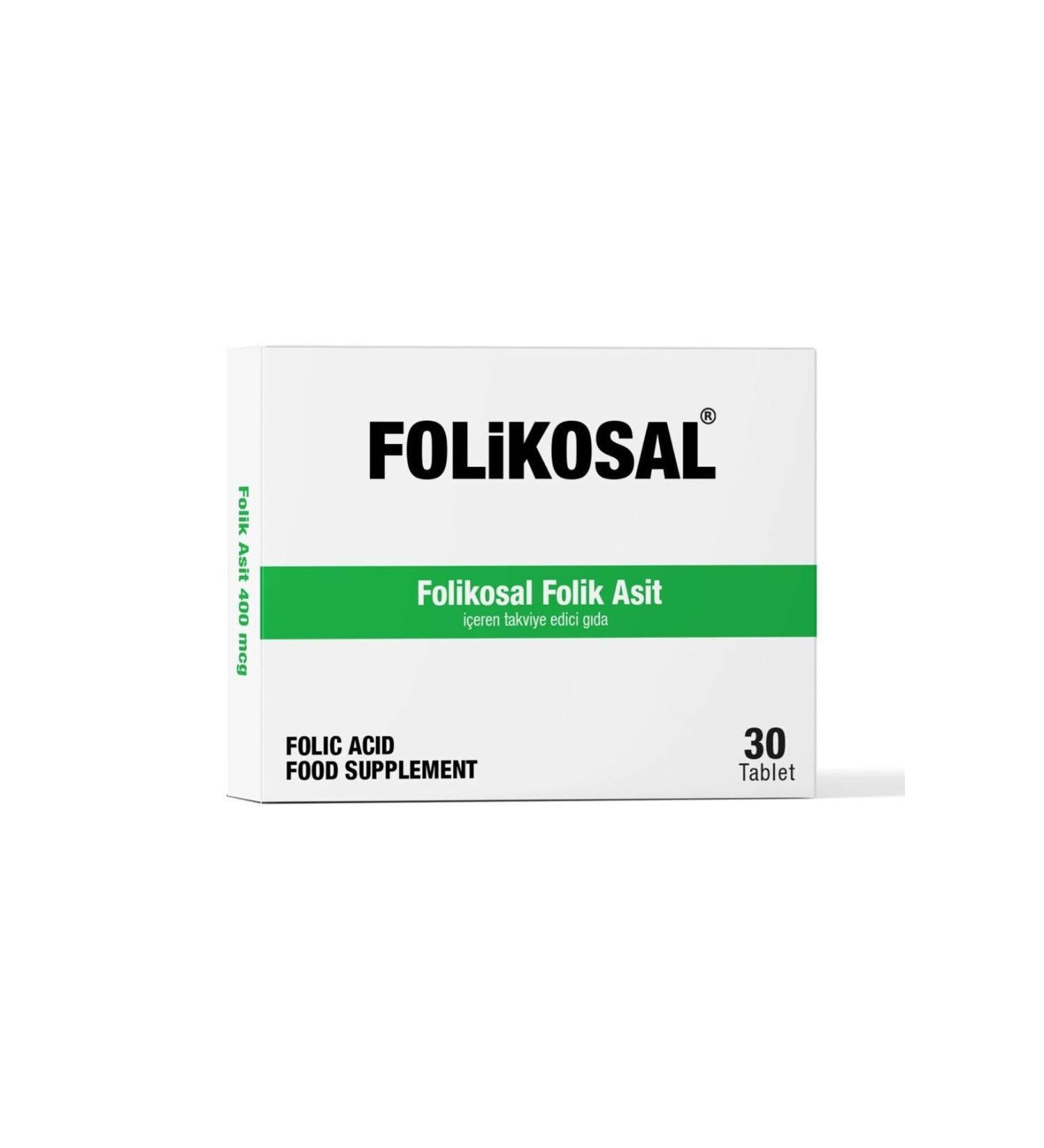 Folikosal Folic Acid 30 Tablets Hair Skin Red Blood Supplement Food - Buy Online on GoSupps.com