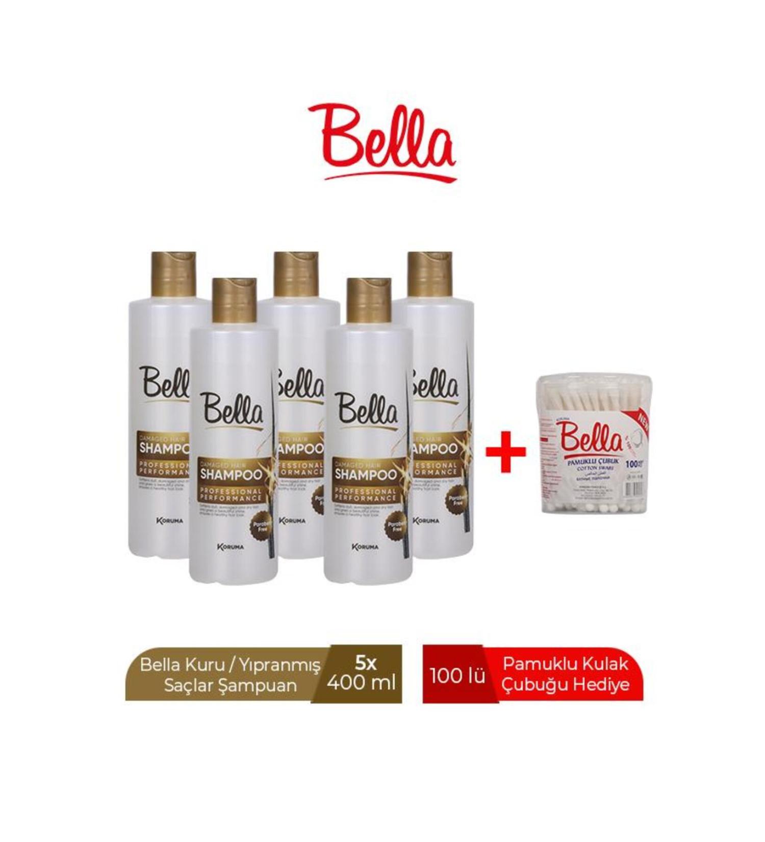 Bella SHAMPOO DRY/DAMAGED HAIR 400 ML x 5 PIECES - WITH Q-BAND GIFT