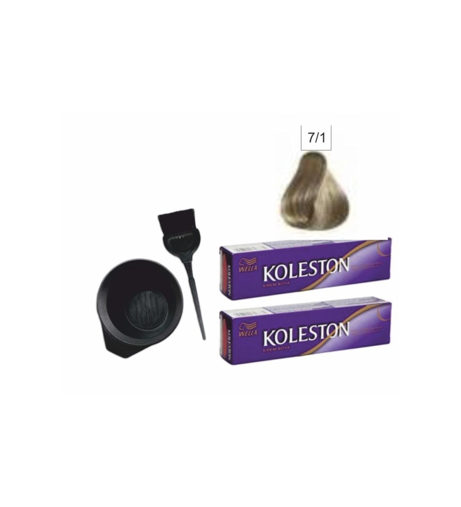 Wella Hair Dye Tube 7/1 Ash Blonde 2 Pieces + Coloring Set