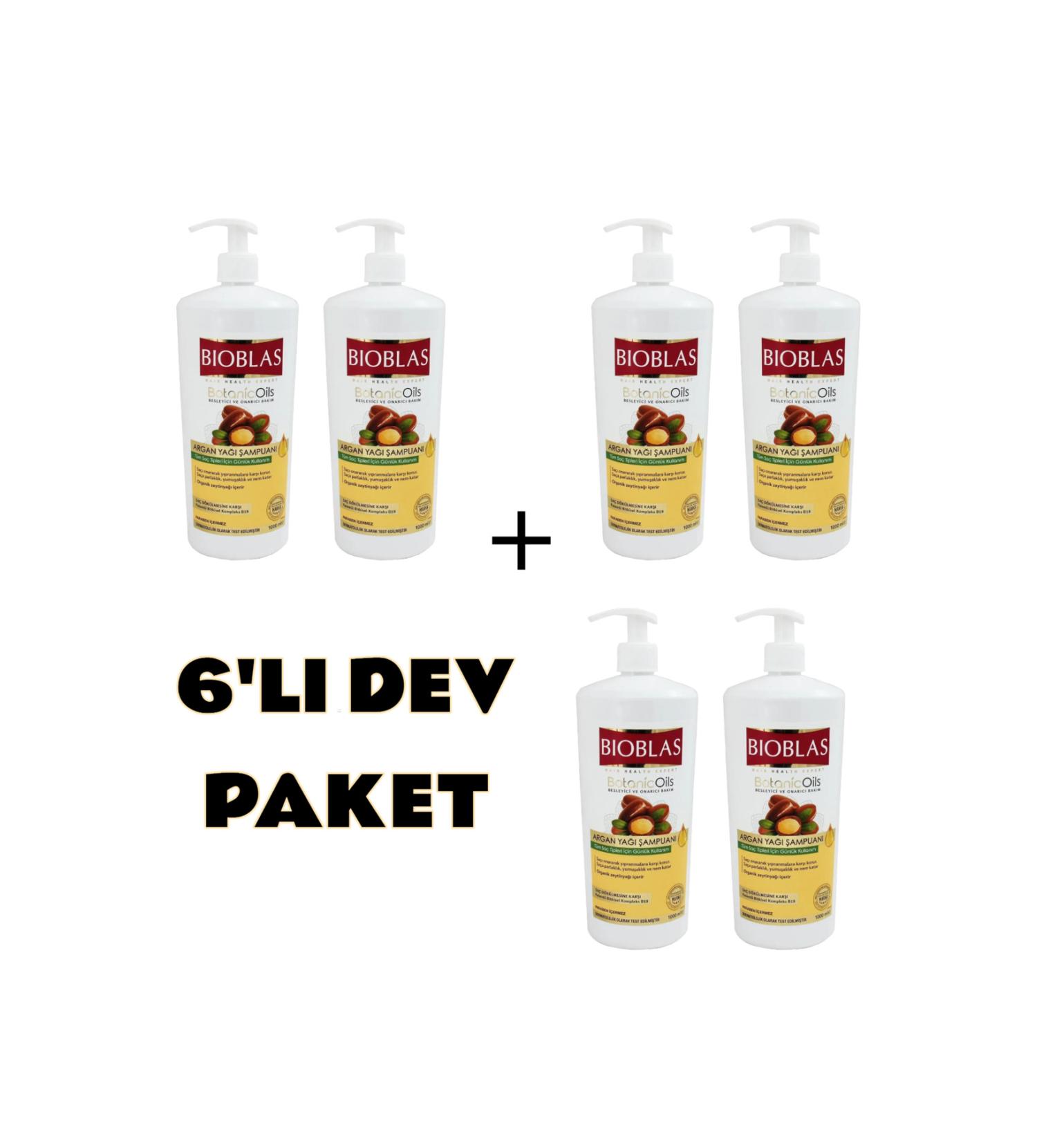 Bioblas 6 PIECES ARGAN OIL SHAMPOO 6 X 1000 ML (MEGA FAMILY PACK)