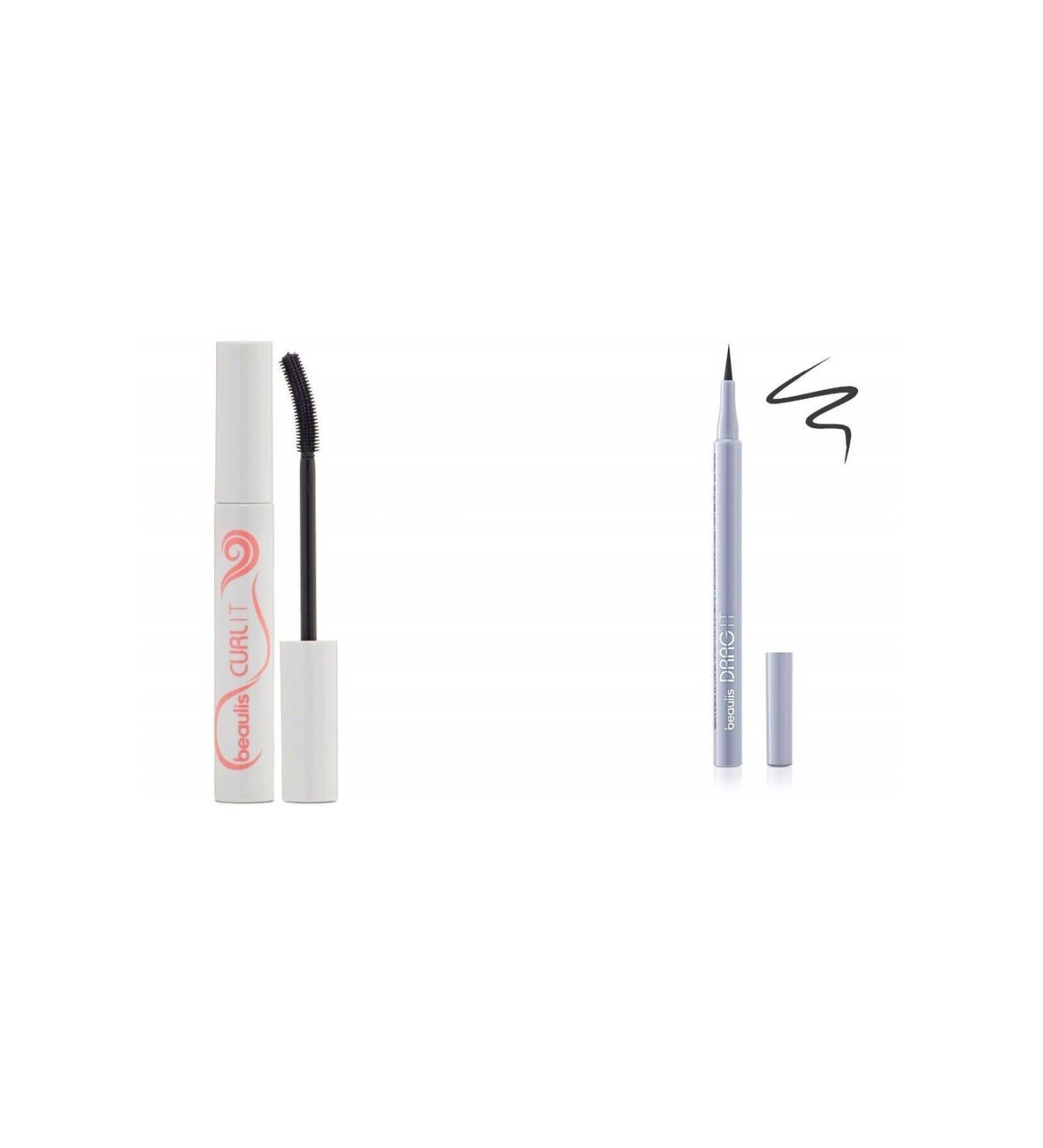 beaulis Curl It Mascara Voluminous and Curly Lashes + Drag It Inkpen Felt Tip Eyeliner Black