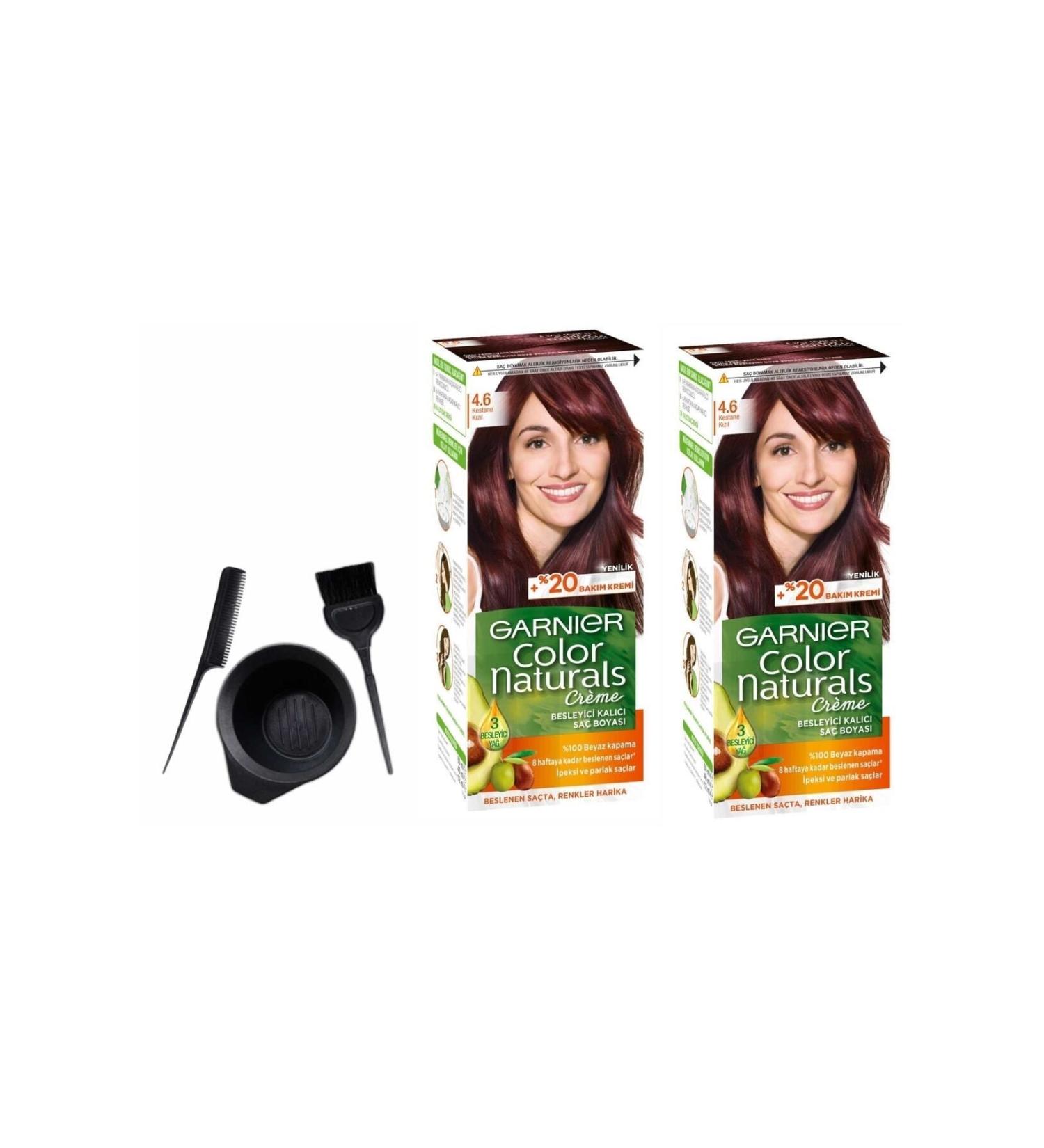 Garnier Naturals Hair Dye 4.6 Chestnut Red 2pcs X 50ml+Dyeing Kit