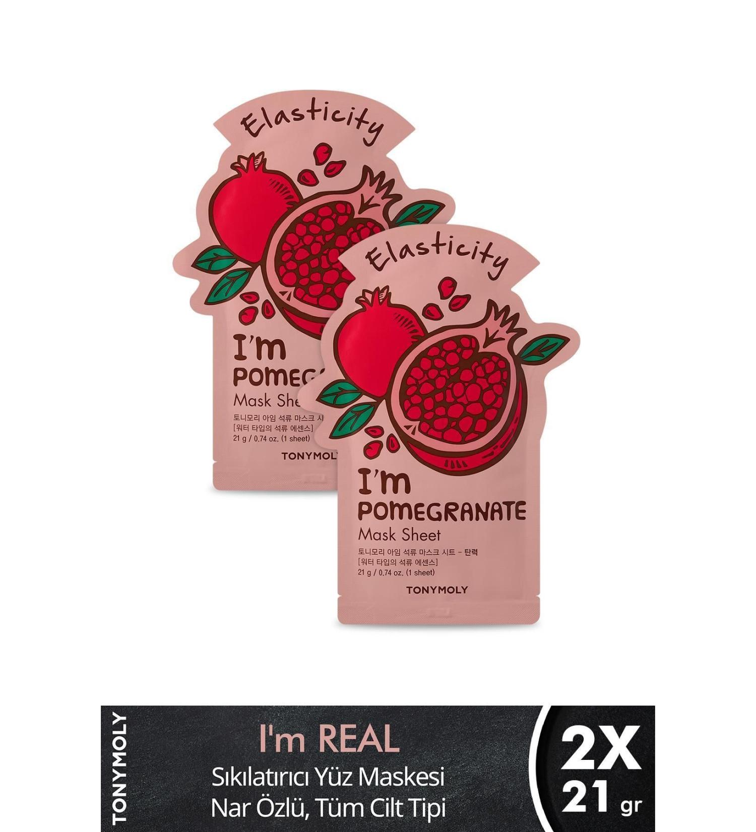 TONYMOLY Face Mask I'm Real Firming Pomegranate Skin Care X2 Pieces