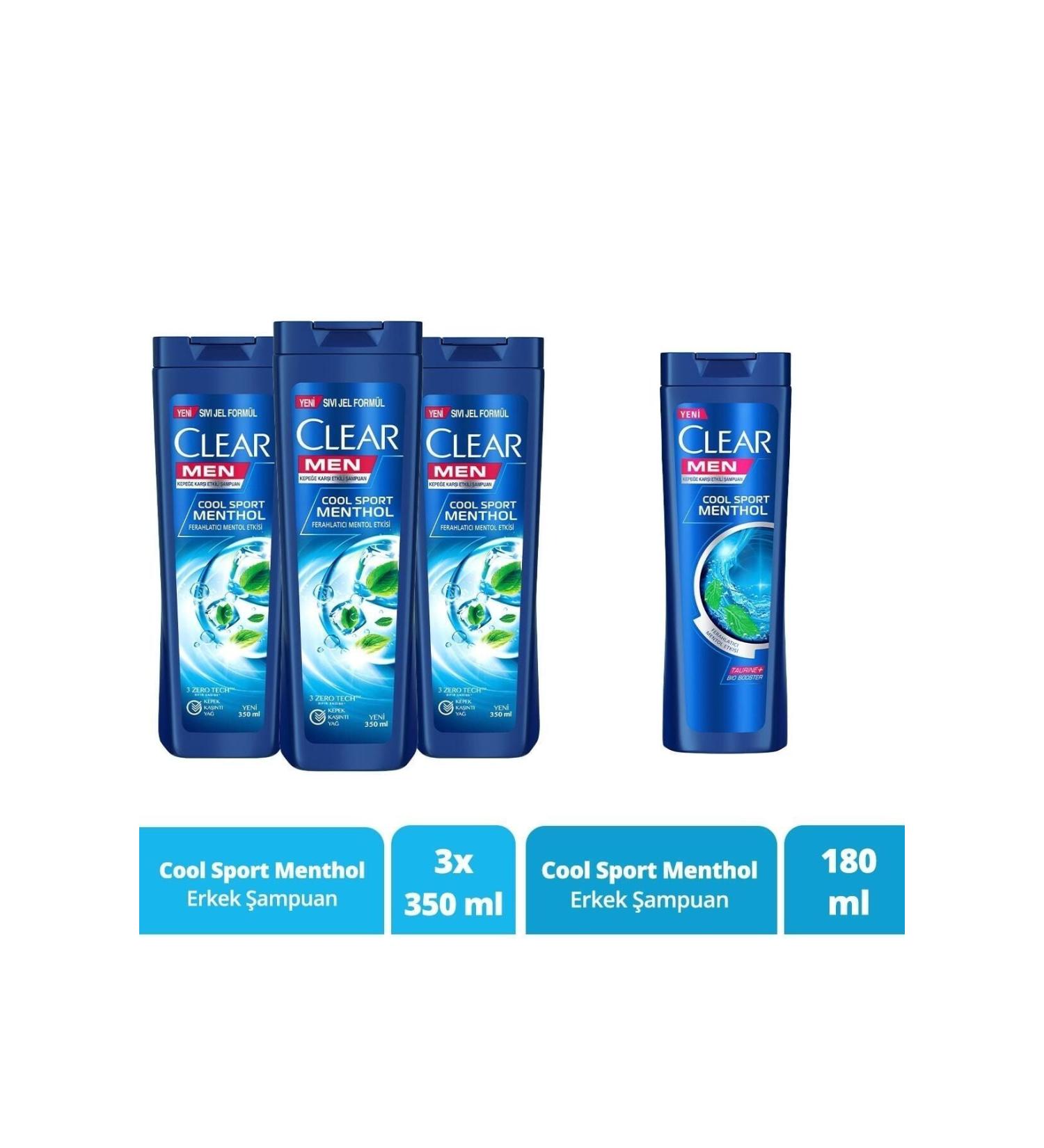 Unilever Clear Men Anti-Dandruff Shampoo Cool Sport Menthol Refreshing Menthol Effect 350 ml X3 180 ml - Buy Online on GoSupps.com