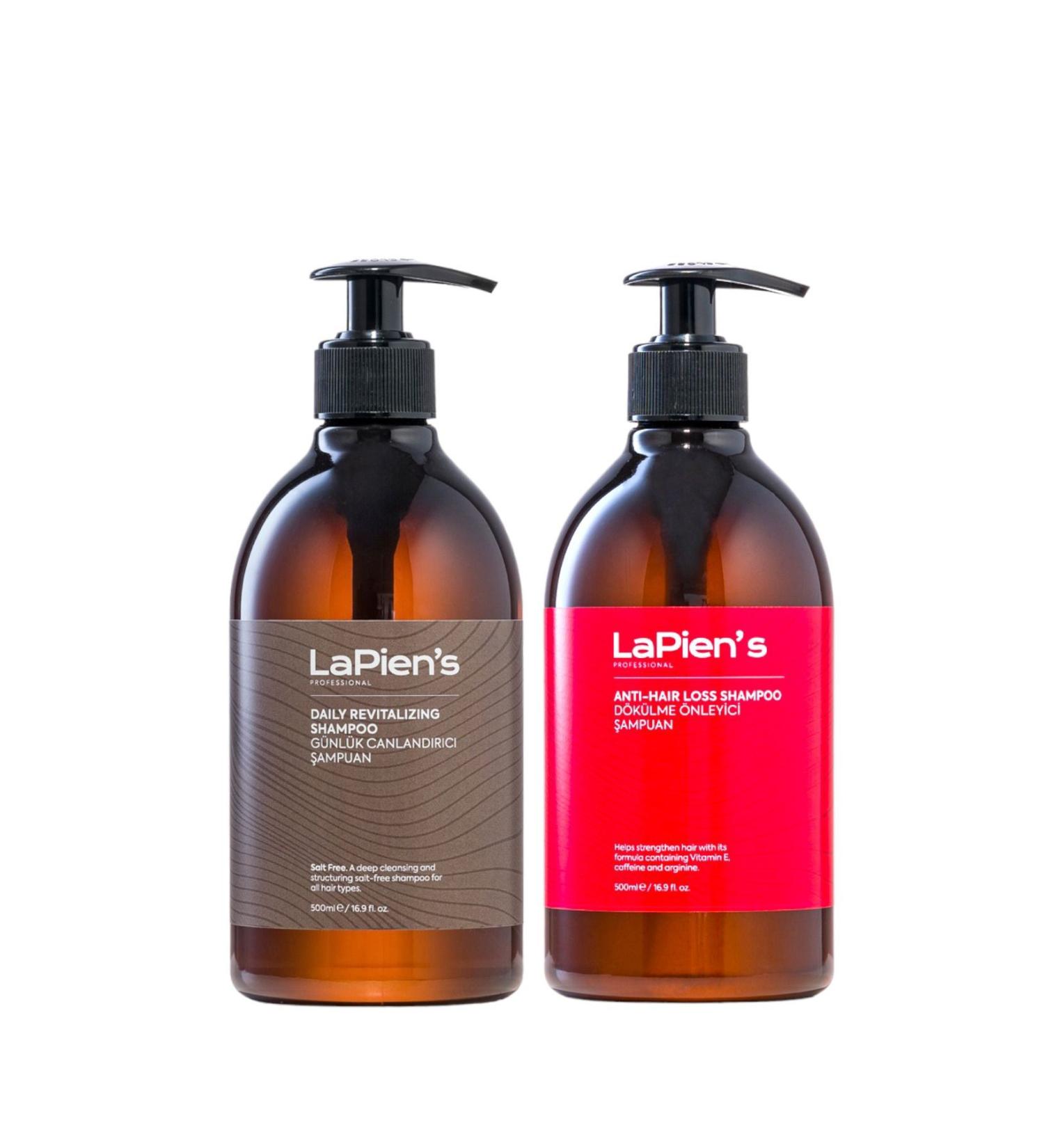 Lapien's Anti-Loss Shampoo for Fine and Weak Hair 500ml and Daily Salt-Free Shampoo 500ml Set of 2 - Buy Online on GoSupps.com
