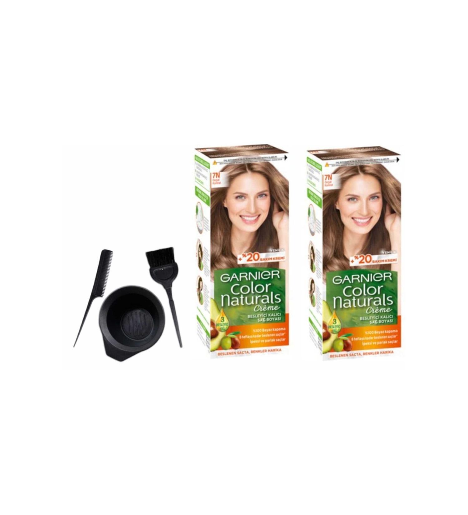 Garnier Naturals Hair Dye 7n Natural Blonde 2pcs X 50ml+Dyeing Set