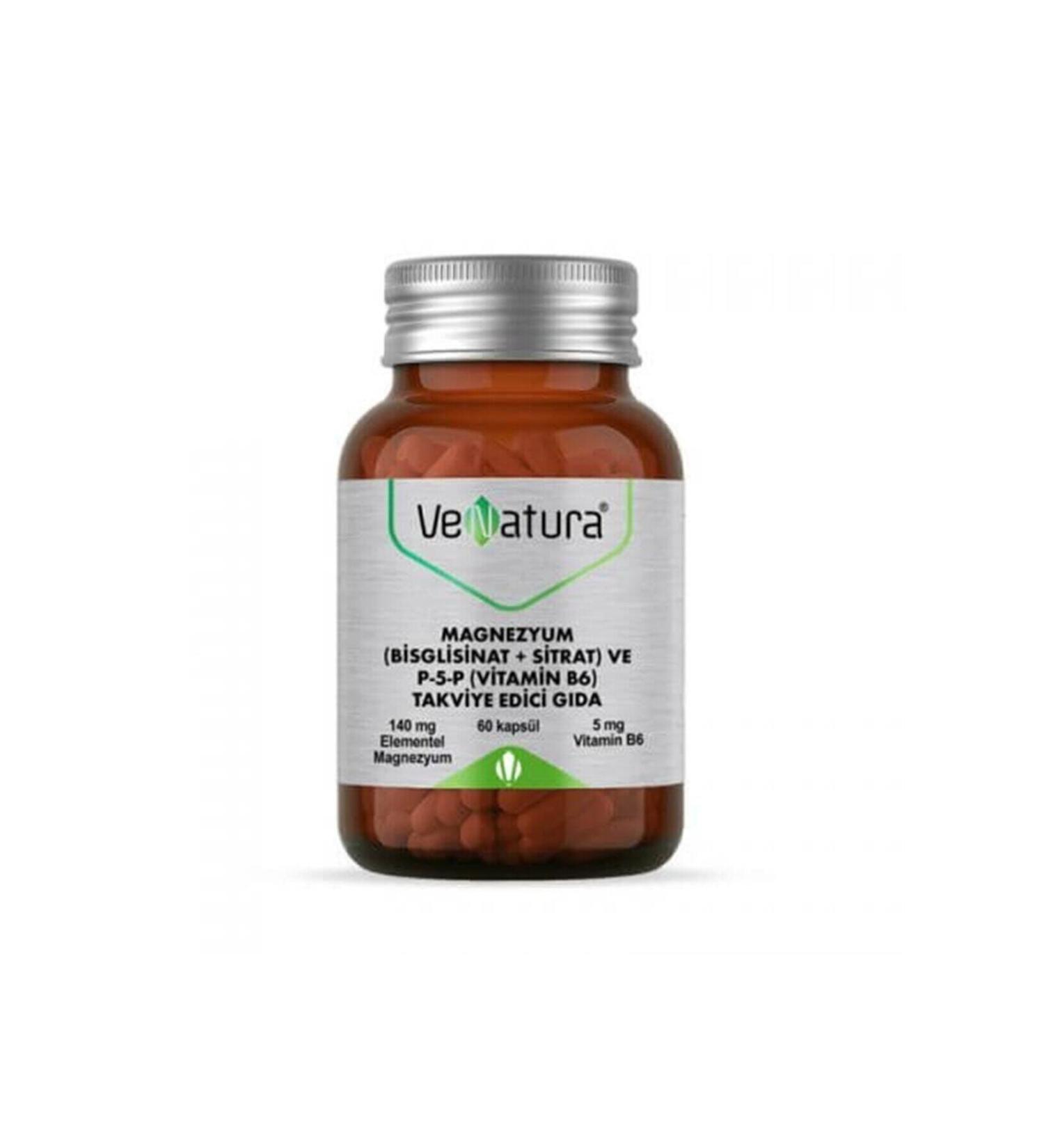 Venatura Magnesium (BISGLYCINATE) Citrate And P-5-p Vitamin B6 60 Capsules