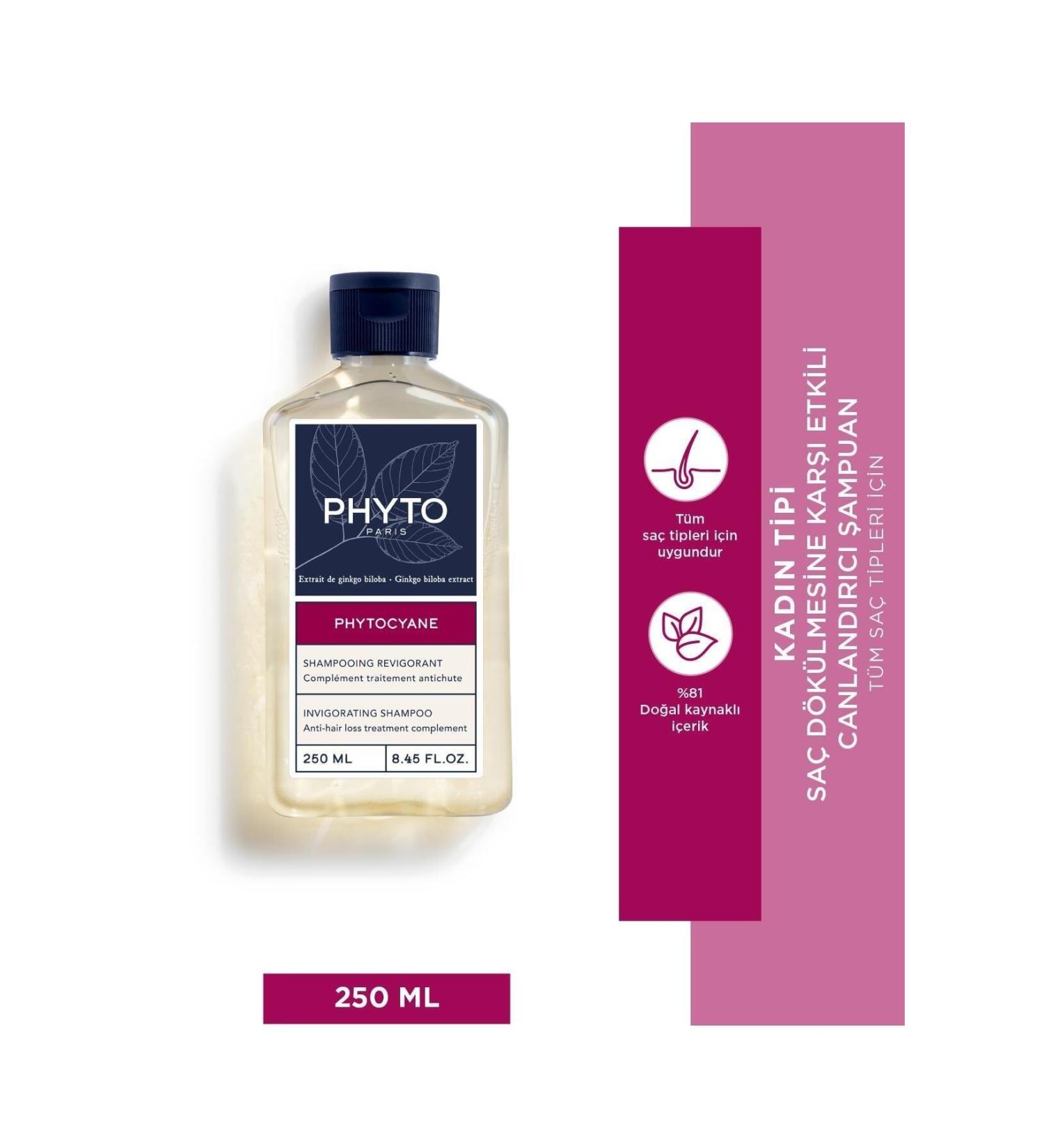 Phyto Phytocyane Invigorating Shampoo Effective Against Female Type Hair Loss Revitalizing Shampoo 250 ml
