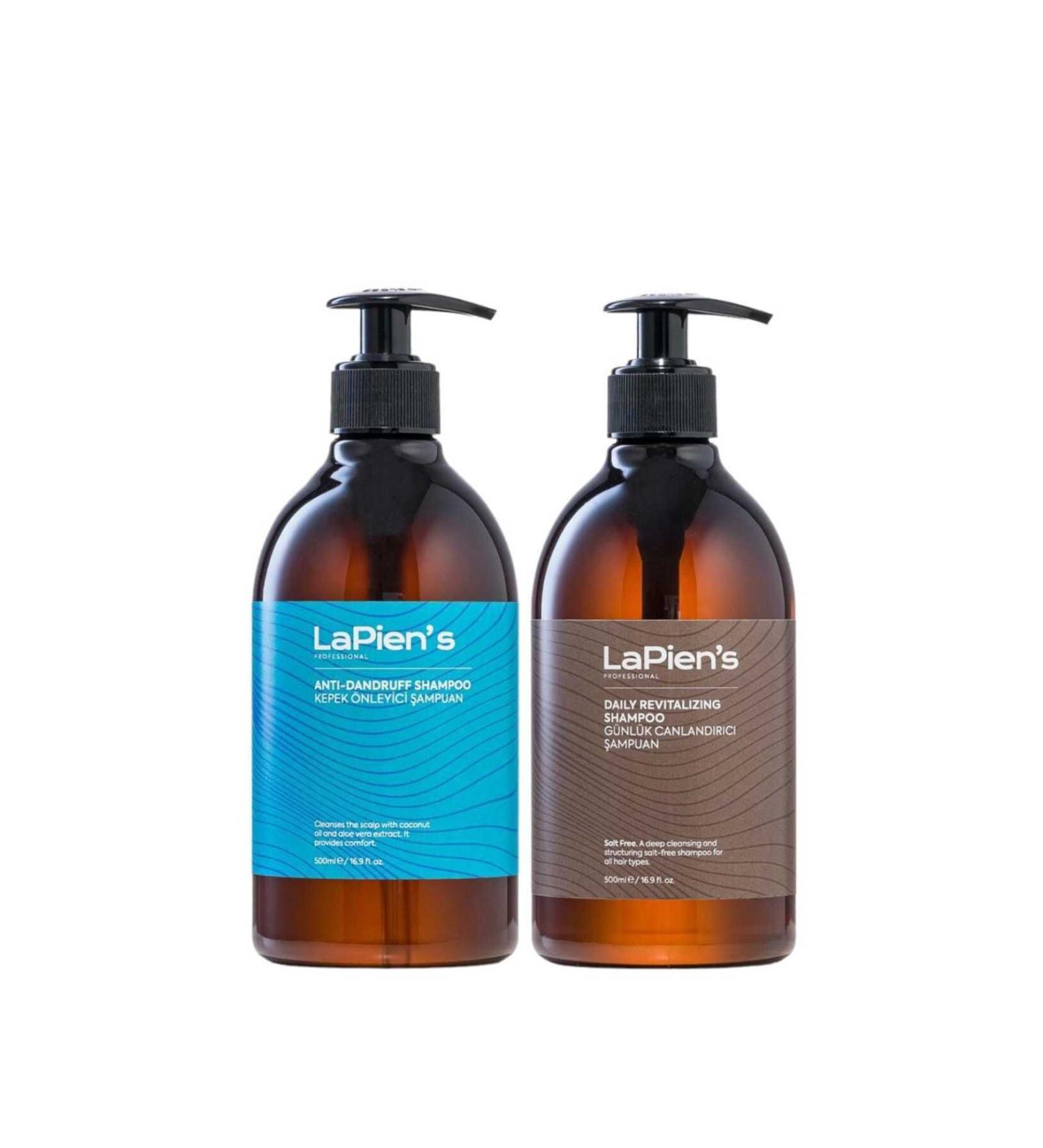 Lapien's Anti-Dandruff Purifying Shampoo 500 ml and Daily Salt-Free Shampoo 500 ml Set