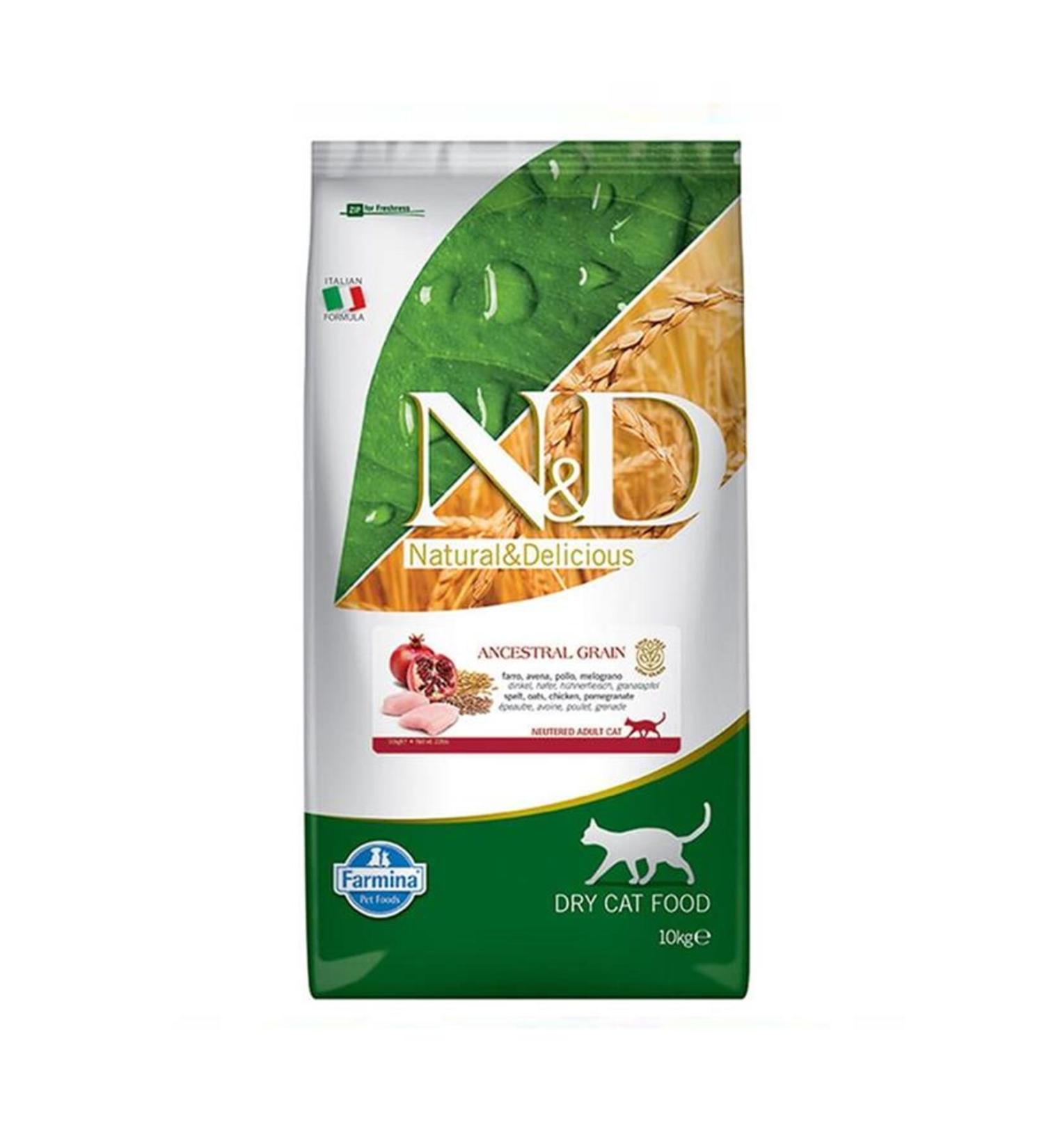 N & D Nd Low Grain Chicken and Pomegranate Sterilized Cat Food 10 Kg