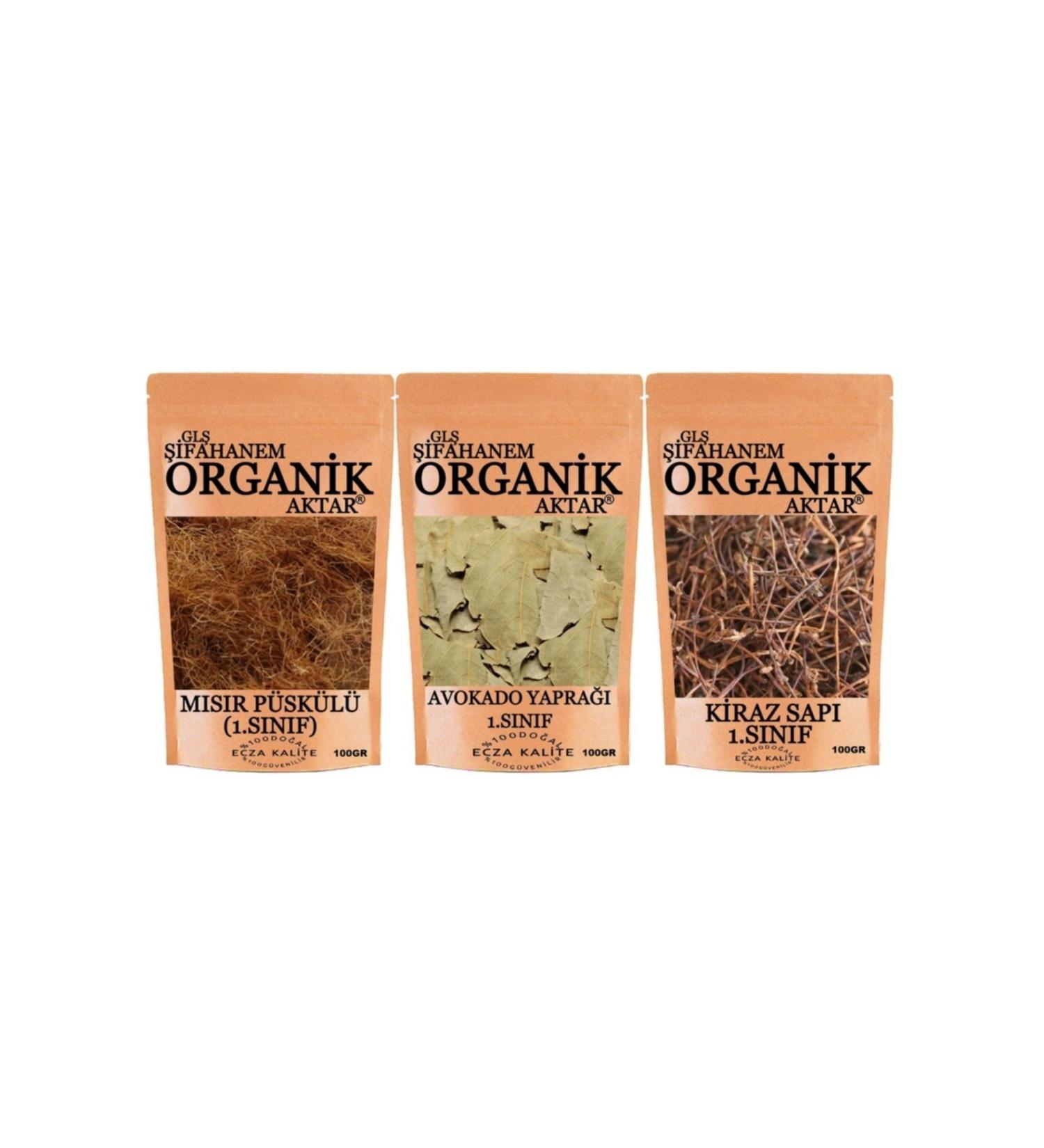 GL FAHANEM ORGANIC AKTAR 3 Piece Set Detox Tea Cherry Stalk Corn Tassel Avocado Leaf 100grx3