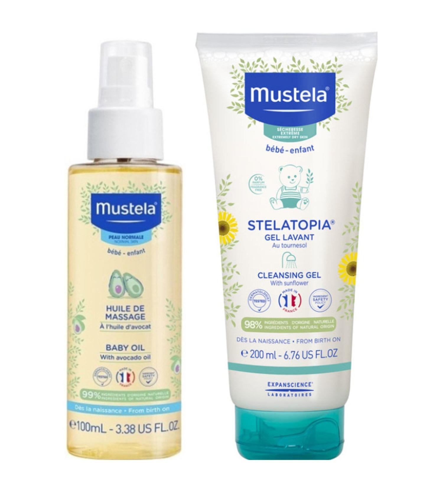 Mustela Baby Care Massage Oil 100ml - Stelatopia Cleansing Gel 200 Ml
