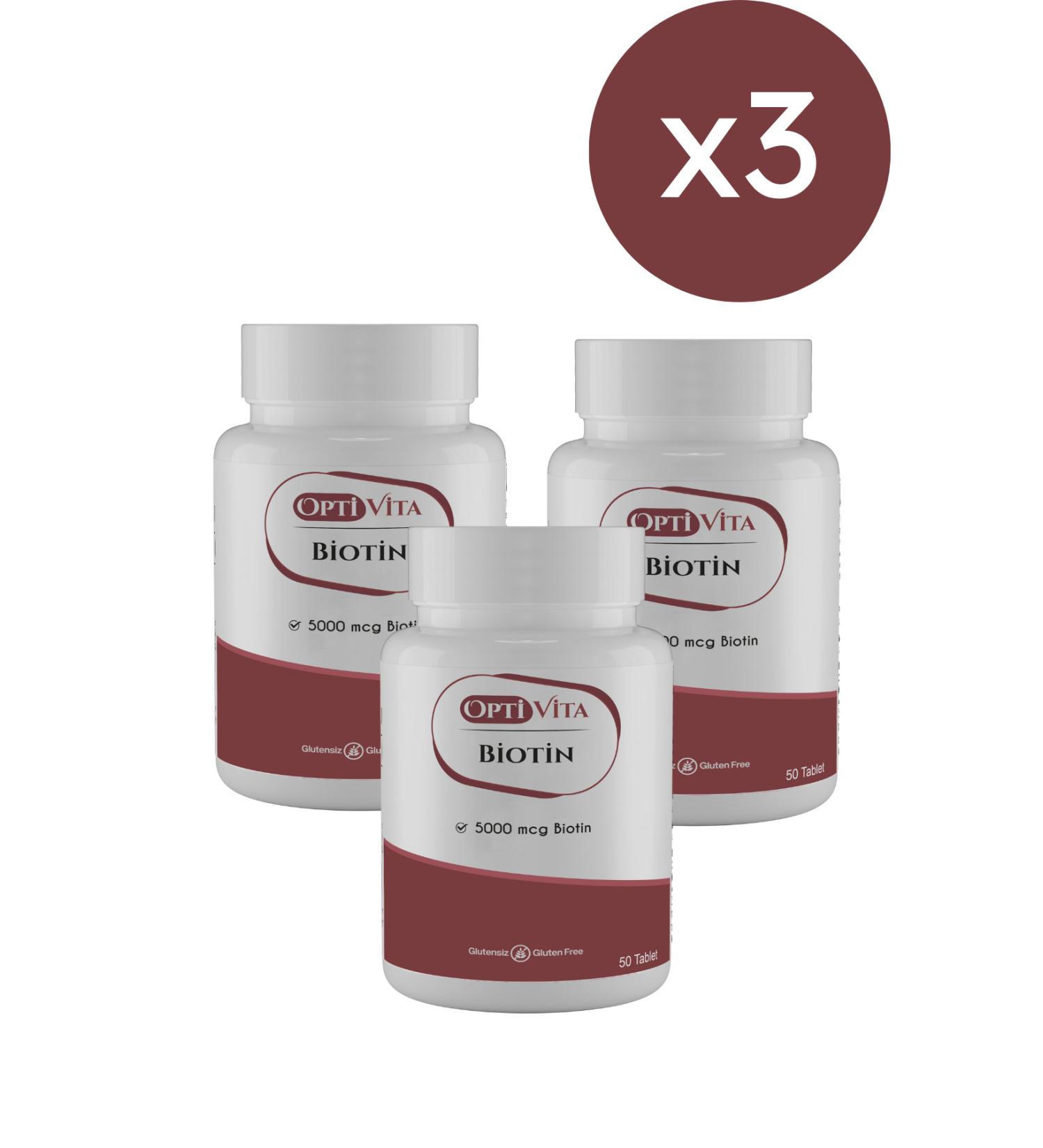 Optivita 3-Piece Advantage Package: Optivita Biotin 5000 mcg 50 Tablets Vitamin B7 Hair Vitamin