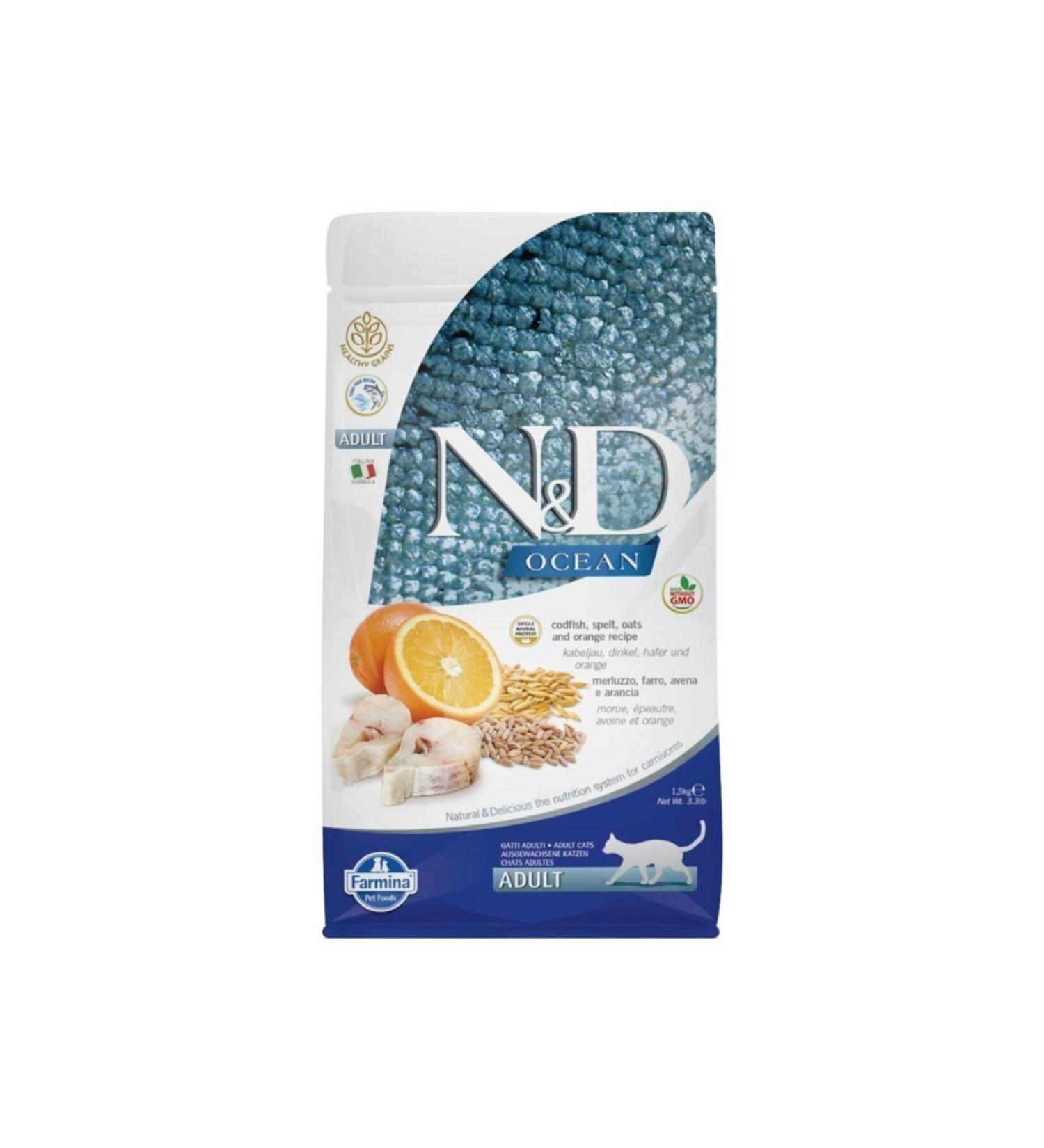 & D Ocean Low Grain Cod Orange Adult Cat Food 1.5 kg