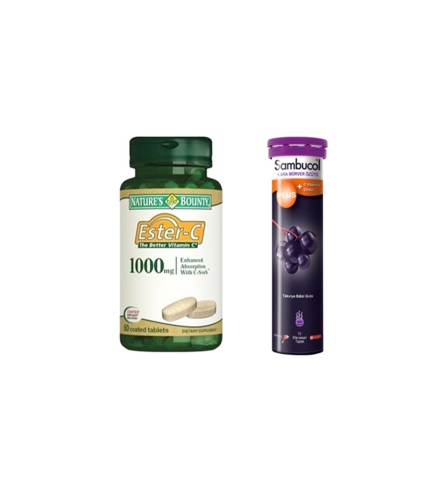 Natures Bounty Ester-c 1000 mg 60 Tablets Sambucol Plus Effervescent Tablet