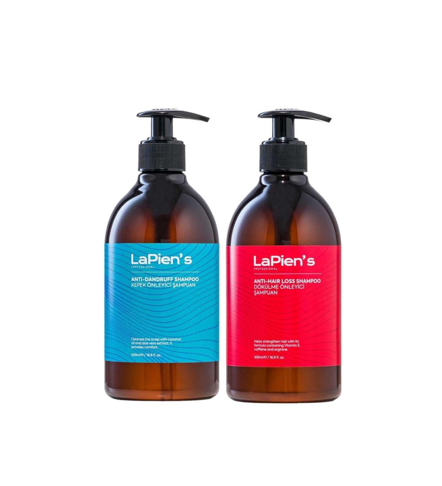 Lapien's Anti-Hair Loss Shampoo 500 ml and Anti-Dandruff Shampoo 500 ml 2-Piece Set