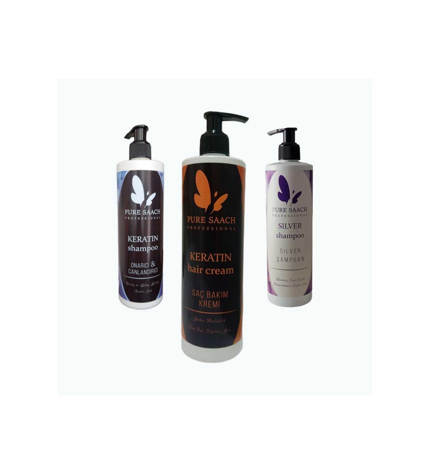 Pure Saach Professional 3 Products Together Keratin Sahampoo Silver Shampoo Hair Care Mask
