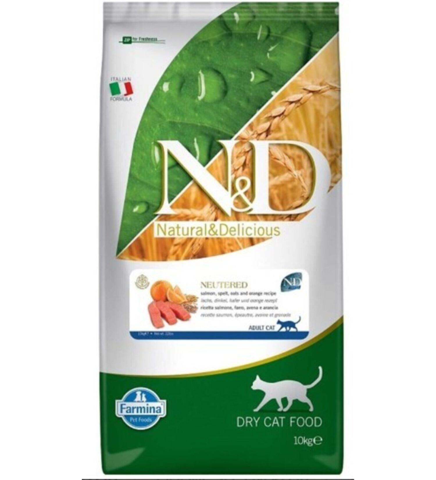 N & D Low Grain Salmon & Orange Sterilized Adult Dry Cat Food 10 kg