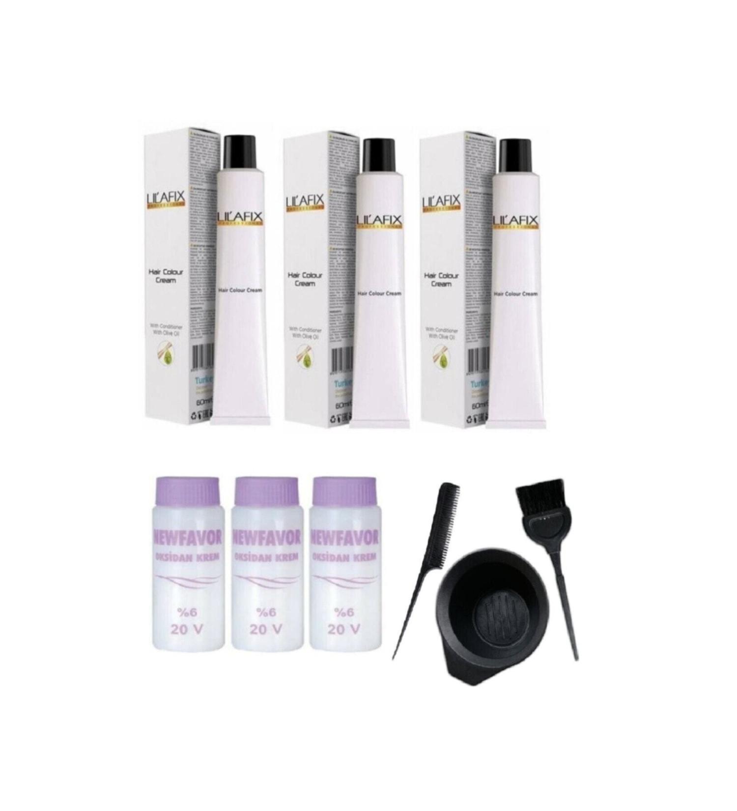 Lilafix 4.65 Wine Red 3 Pieces Cream Tube Paint - 60 Ml 3 Pieces Liquid + Coloring Set