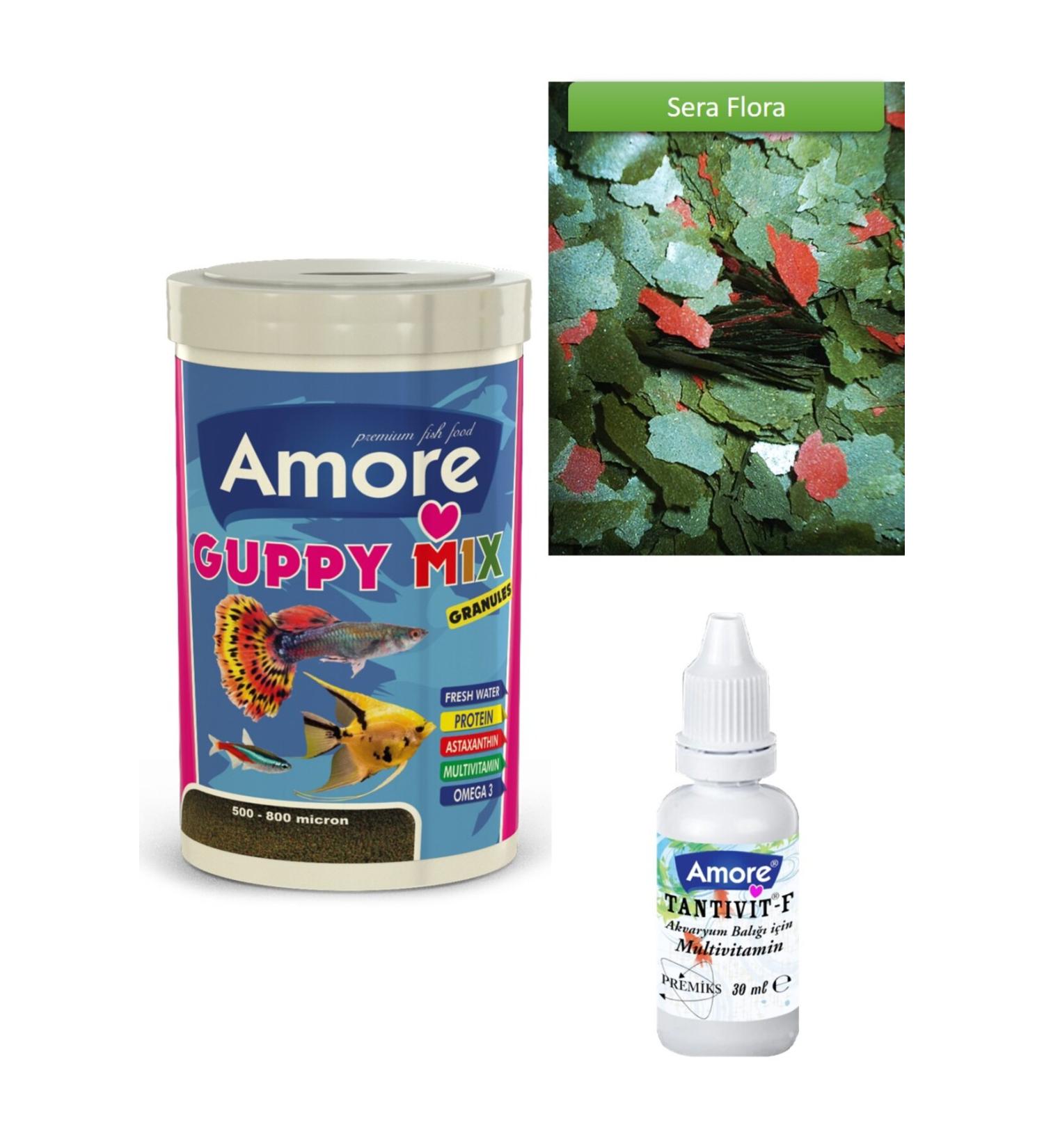 AMORE Guppy Mix Granules 1000ml Sera Flora 30gr Flake Aquarium Fish Food Multivitamin