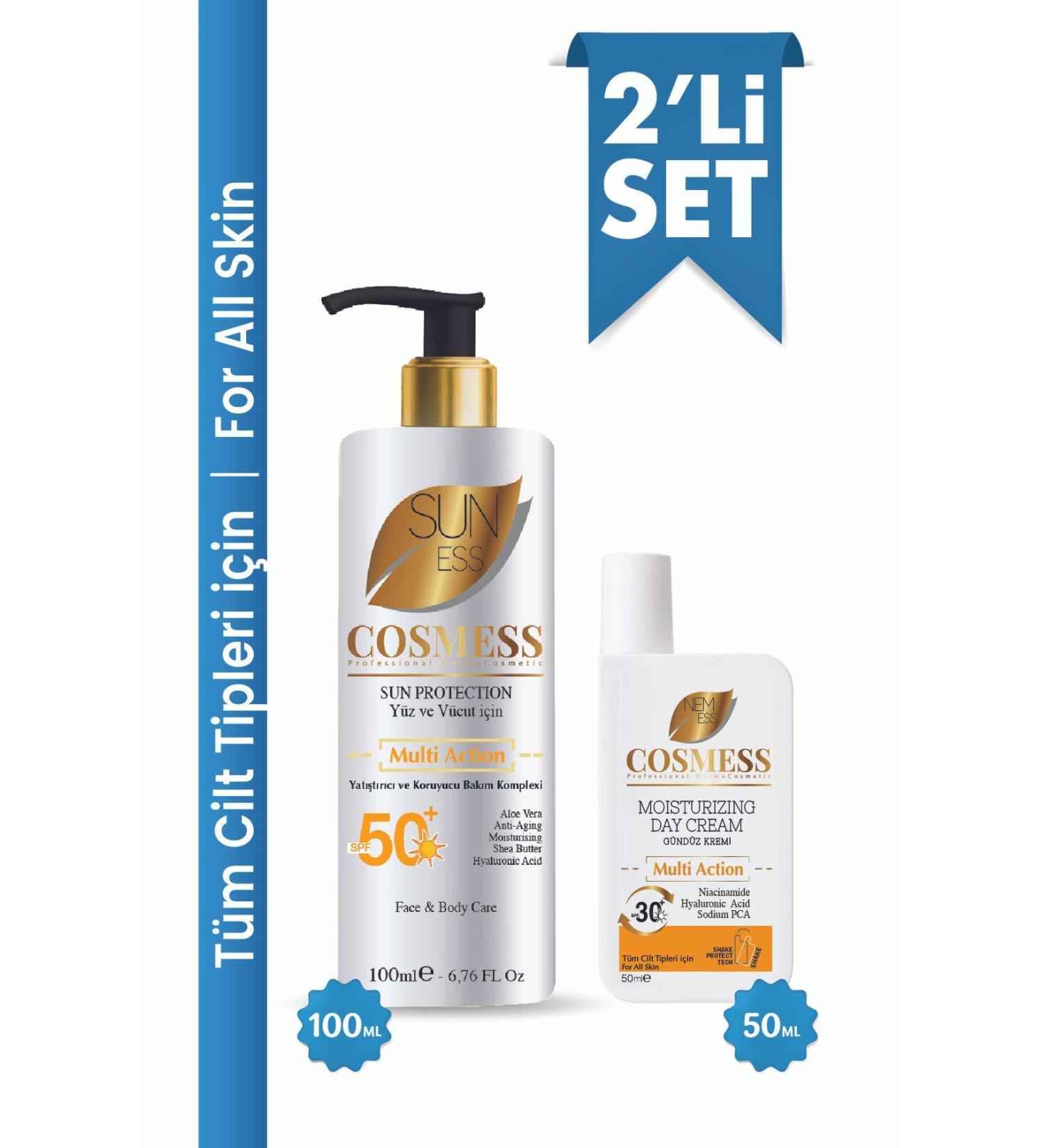 Cosmess 50 Spf Face and Body Sunscreen 100 ml & Face Moisturizer Smart Pigment Day Cream 50 ml