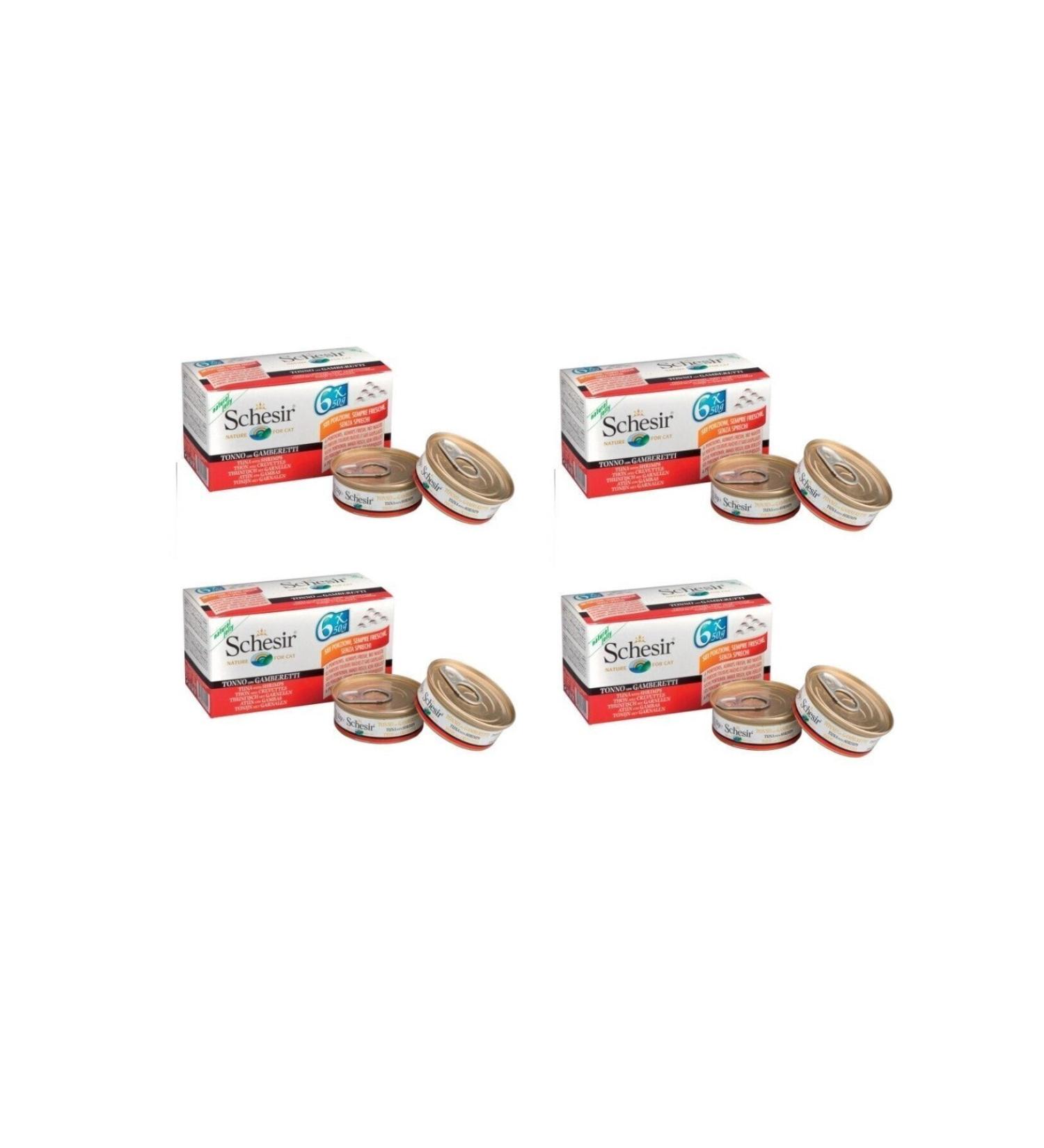 Schesir Multipack Canned Cat with Tons and Shrimps 6 X 50 Gr Eco Pack of 4
