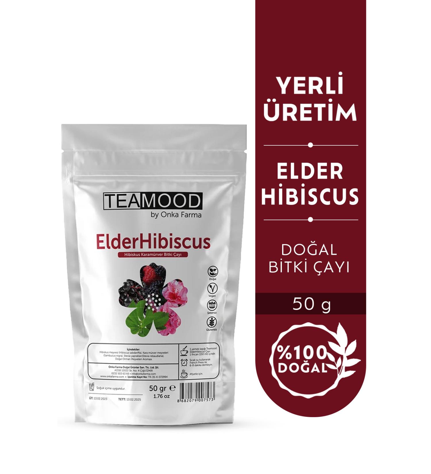 TEAMOOD Onka Farma Elder Hibiscus Tea - Hibiscus Black Elderberry Herbal Tea - 50 gr - Buy Online on GoSupps.com