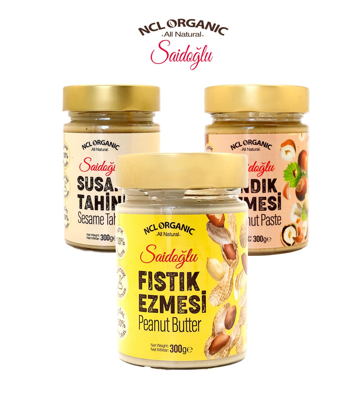 NCL ORGANIC SA DO LU Sesame Tahini + Hazelnut Paste + Peanut Butter 0 Additive-Free Sugar-Free 300Gr x 3 Pieces/