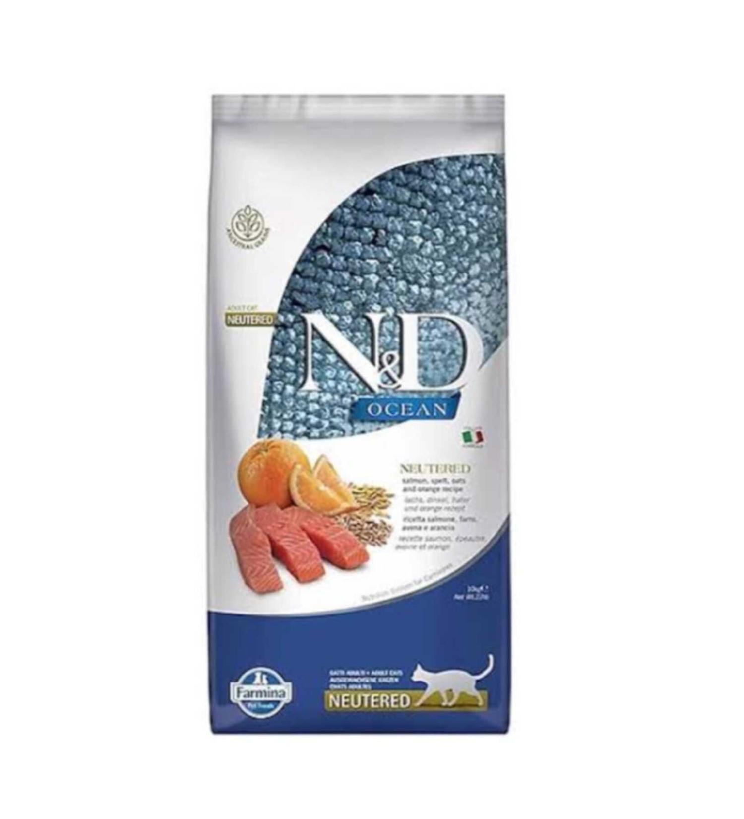 N & D Low Grain Salmon Neutered Cat Food 10 Kg.