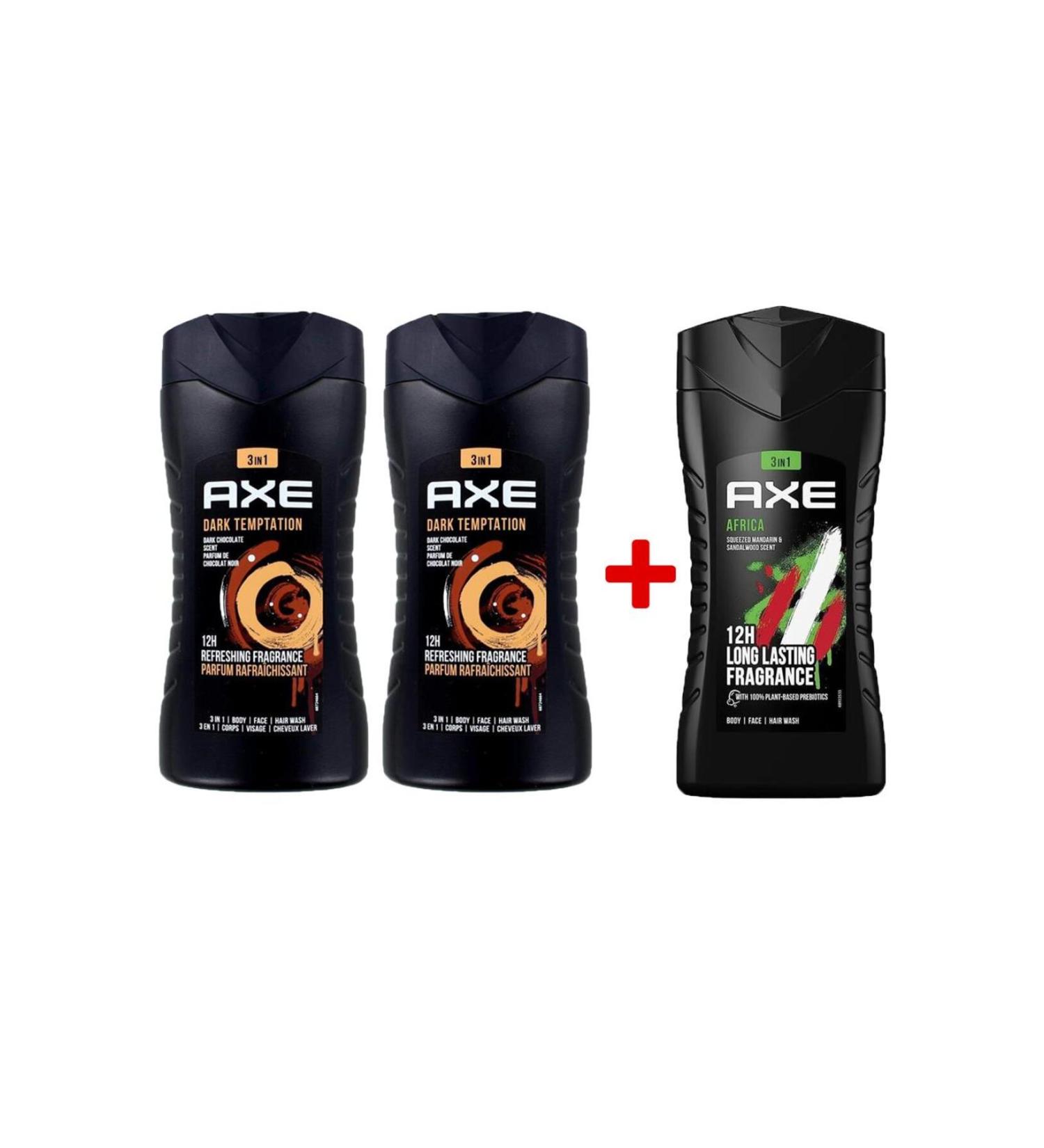 Axe Dark Temptation + Africa 3in1 Men's Shower Gel 250ML 2+1 Pack - Buy Online on GoSupps.com