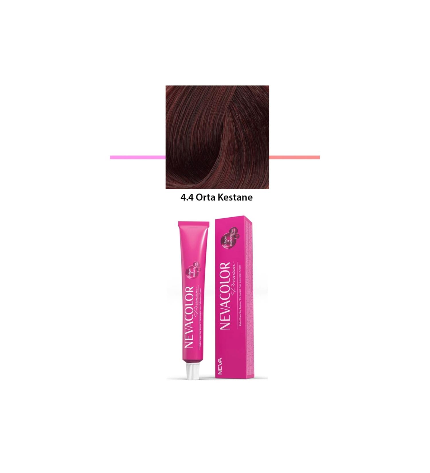 Neva Color Premium 4.4 Medium Chestnut - Permanent Cream Hair Dye 50 G Tube