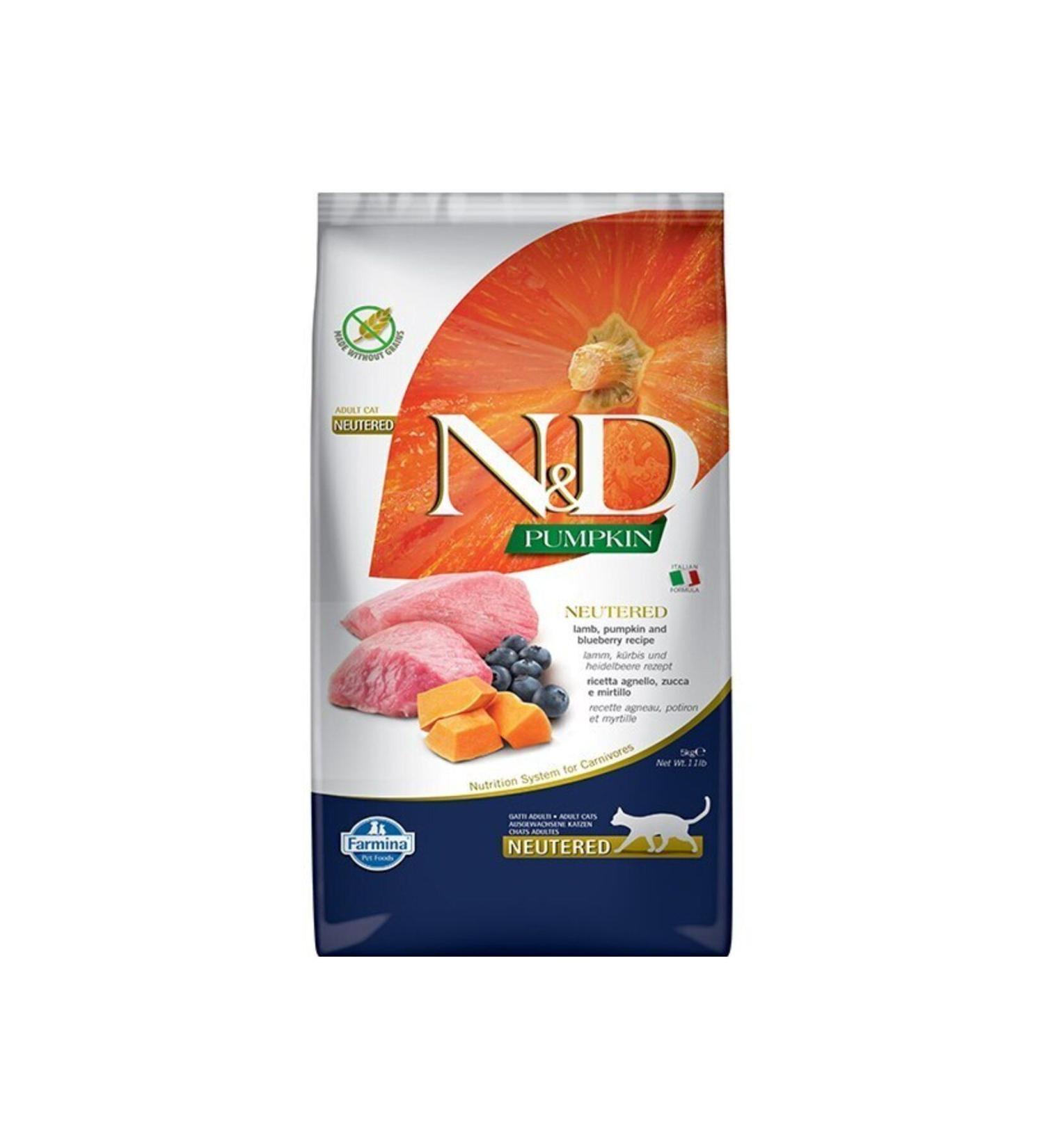 N & D Pumpkin Grain-Free Lamb and Blueberry Sterilized Adult Cat Dry Food 5 Kg
